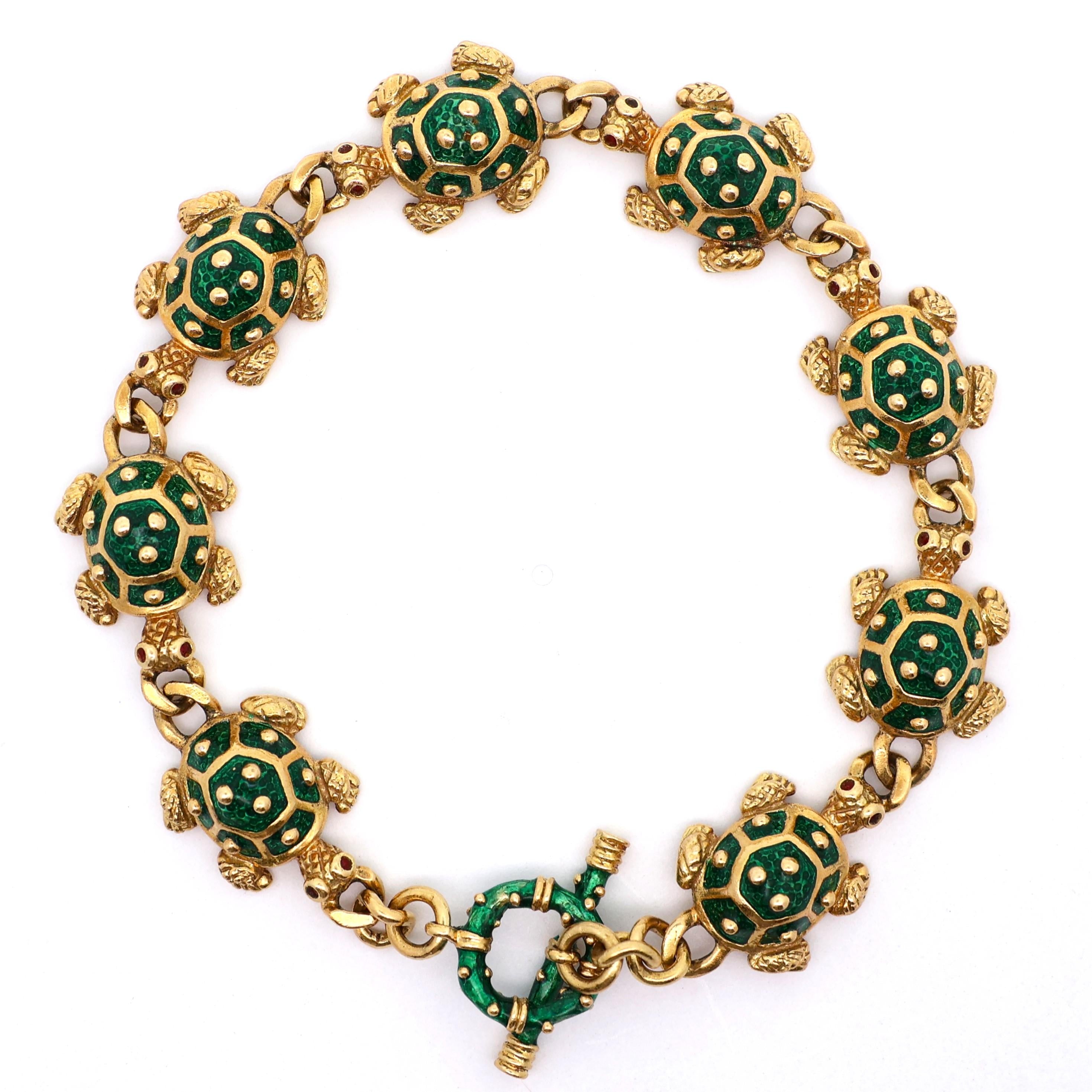 Hidalgo 18K Yellow Gold Enamel Turtle Link Bracelet