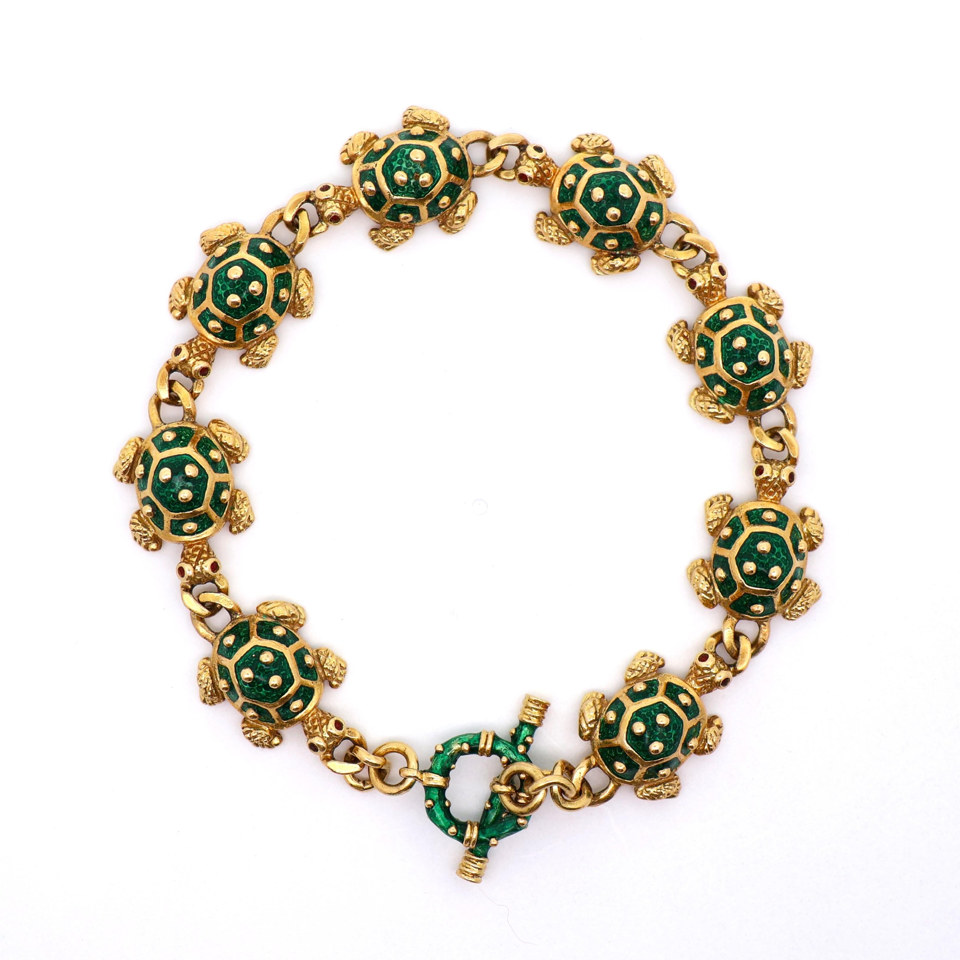 Hidalgo 18K Yellow Gold Enamel Turtle Link Bracelet