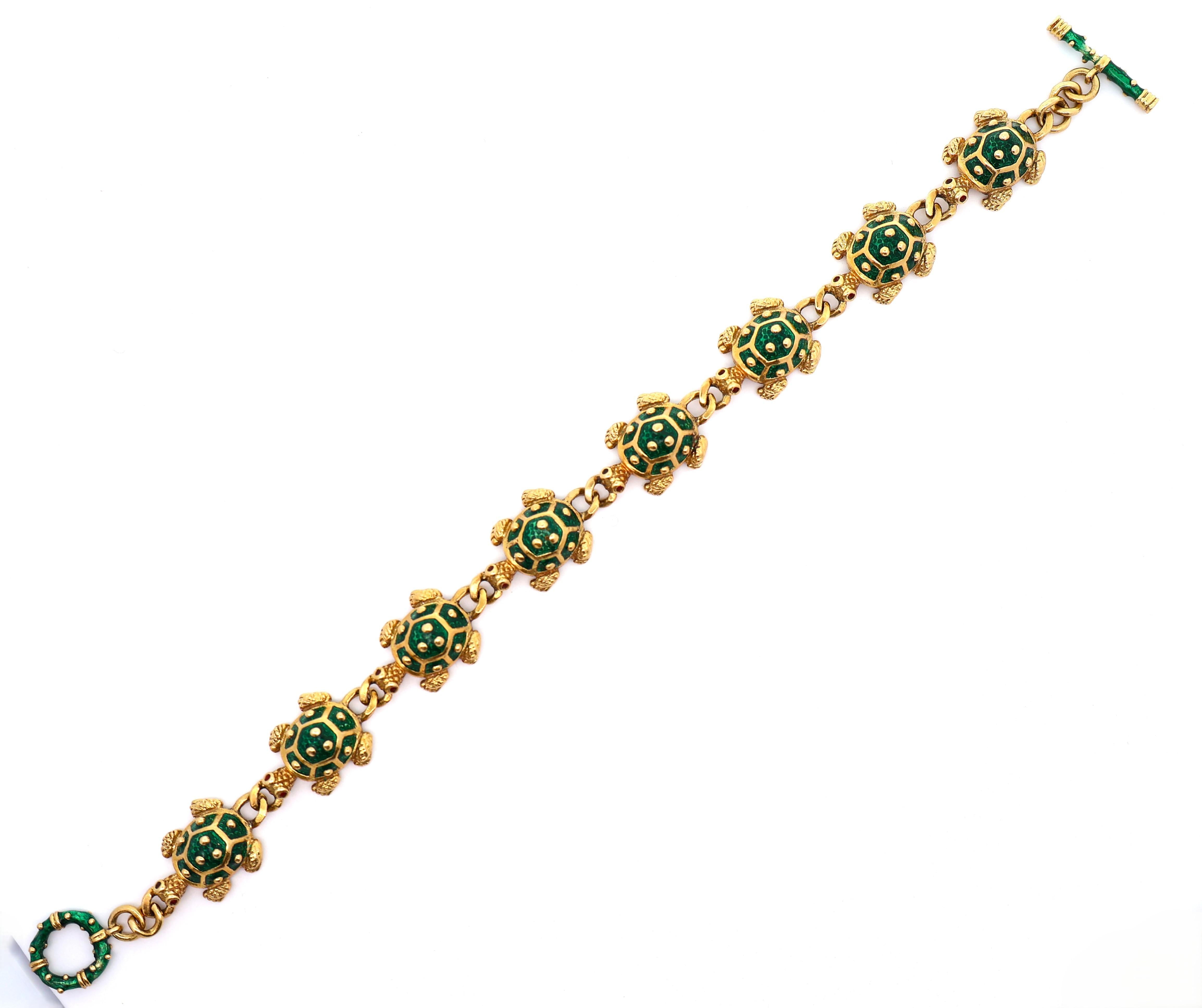 Hidalgo 18K Yellow Gold Enamel Turtle Link Bracelet