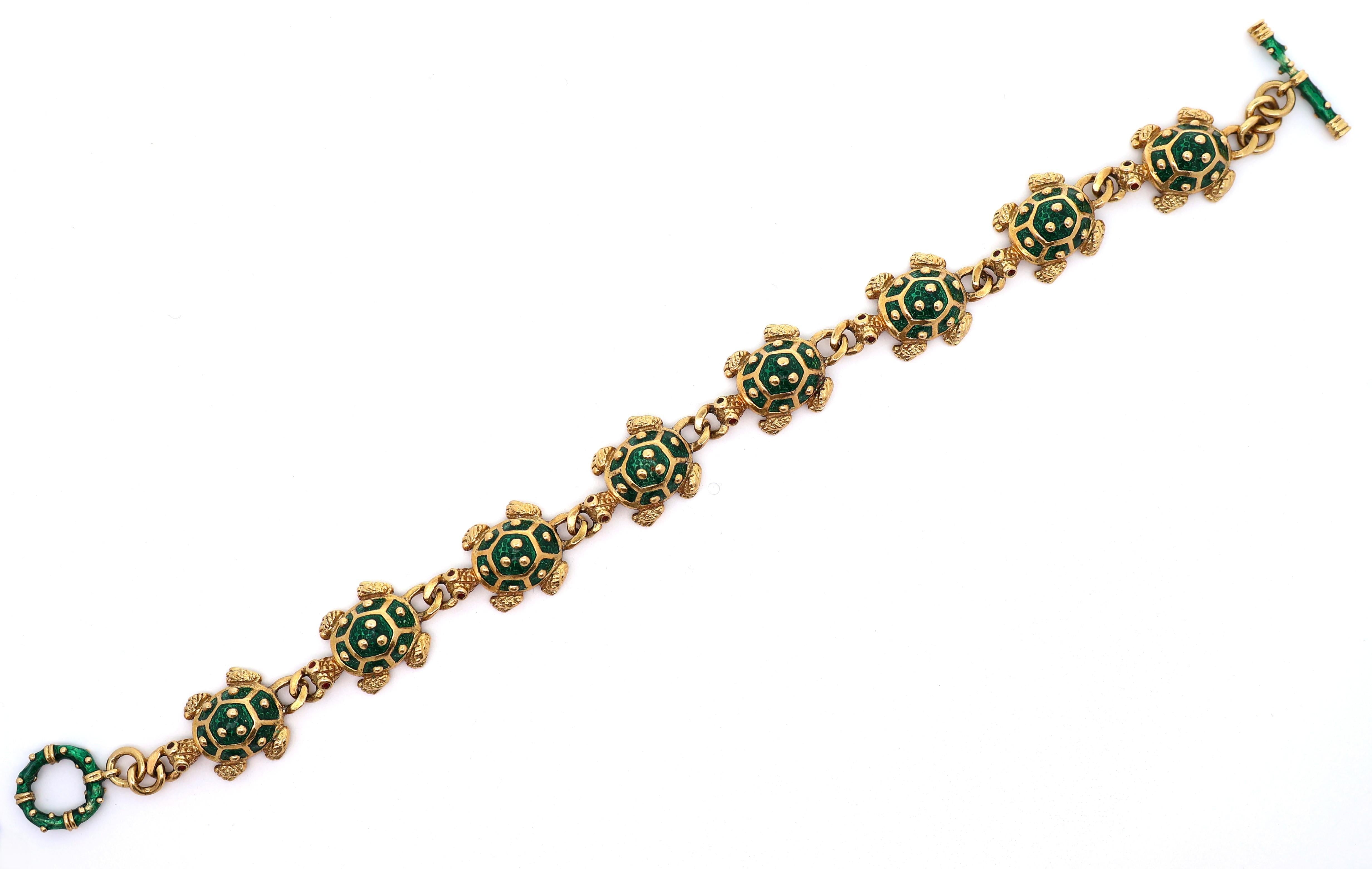 Hidalgo 18K Yellow Gold Enamel Turtle Link Bracelet
