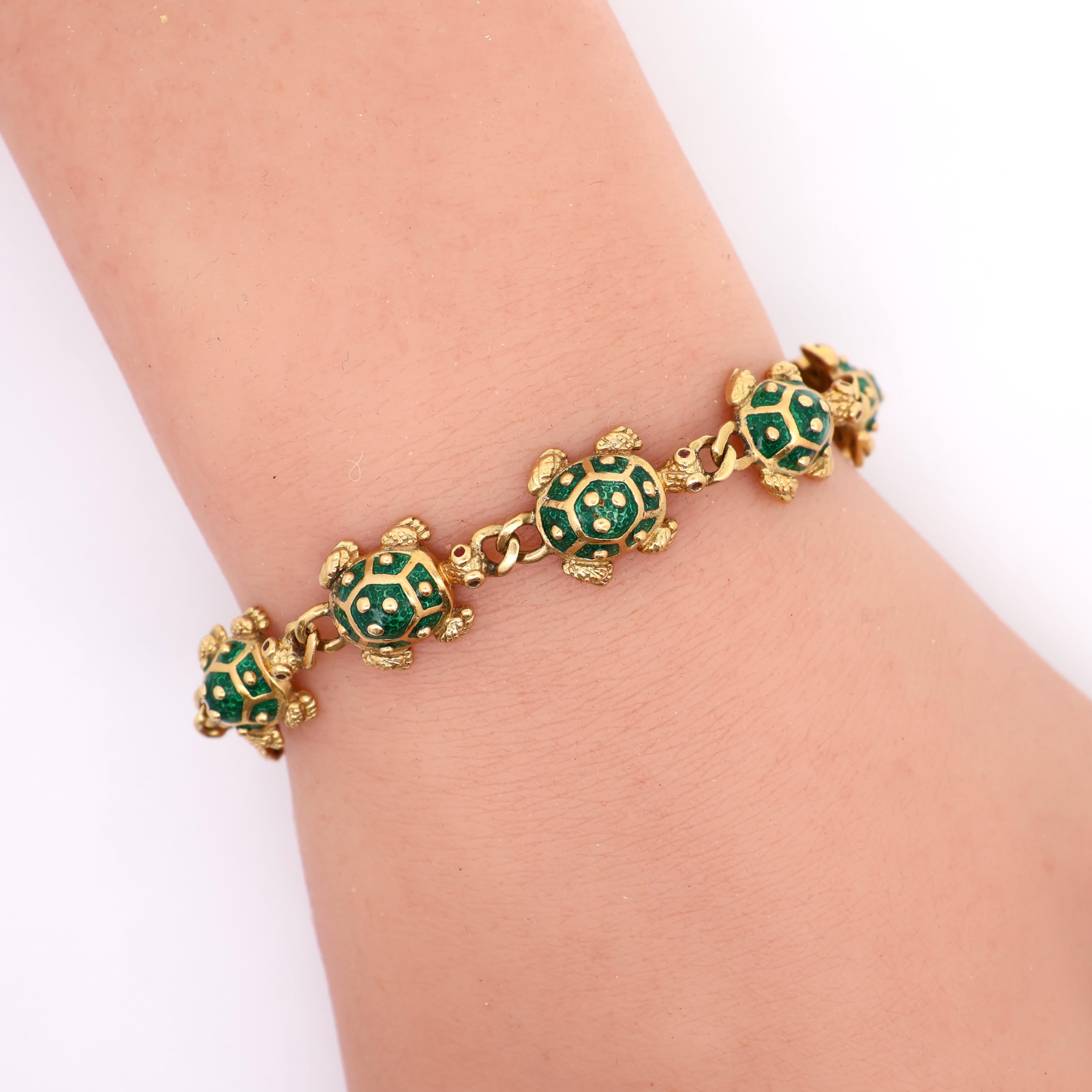 Hidalgo 18K Yellow Gold Enamel Turtle Link Bracelet