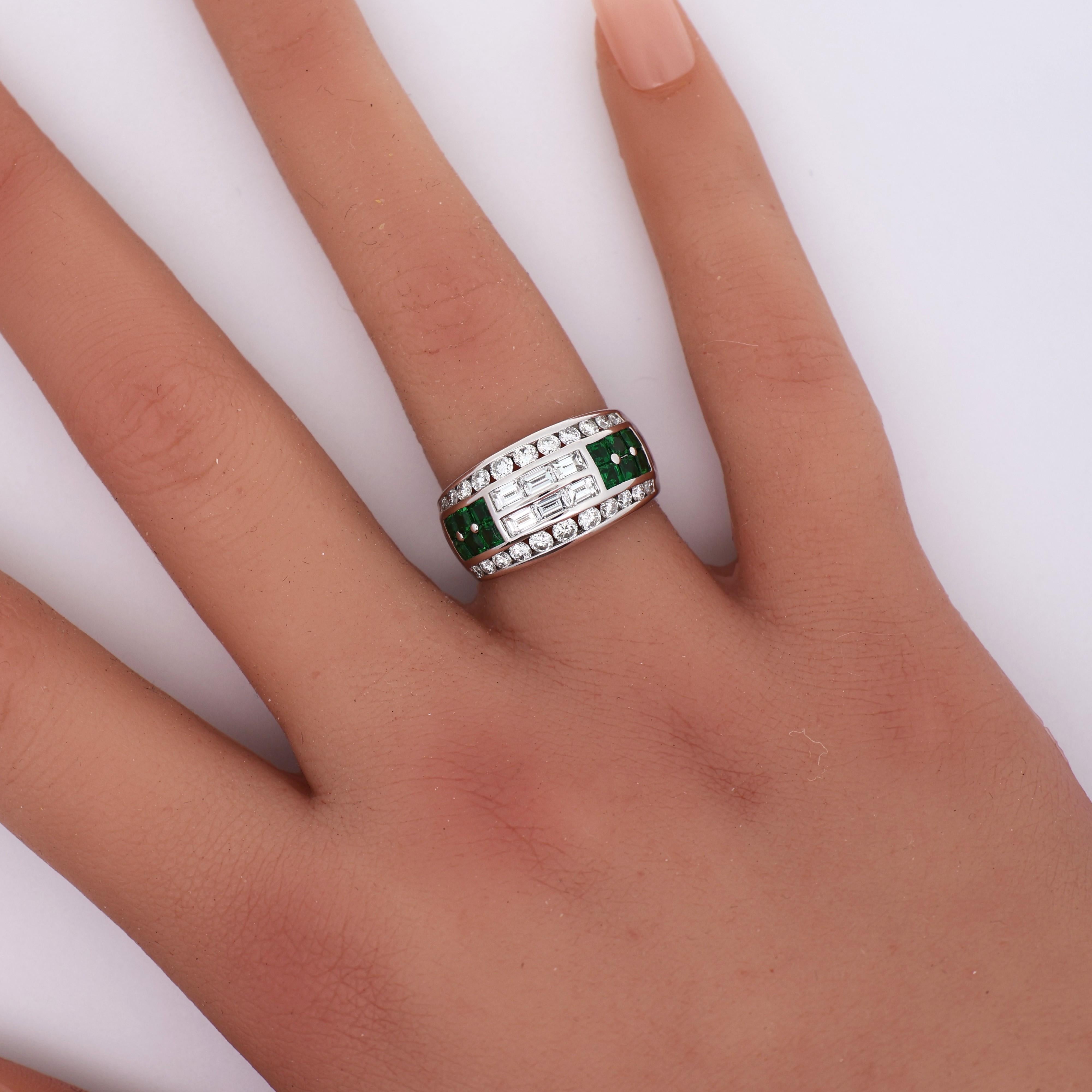 Tsavorite Diamond Platinum Band Ring