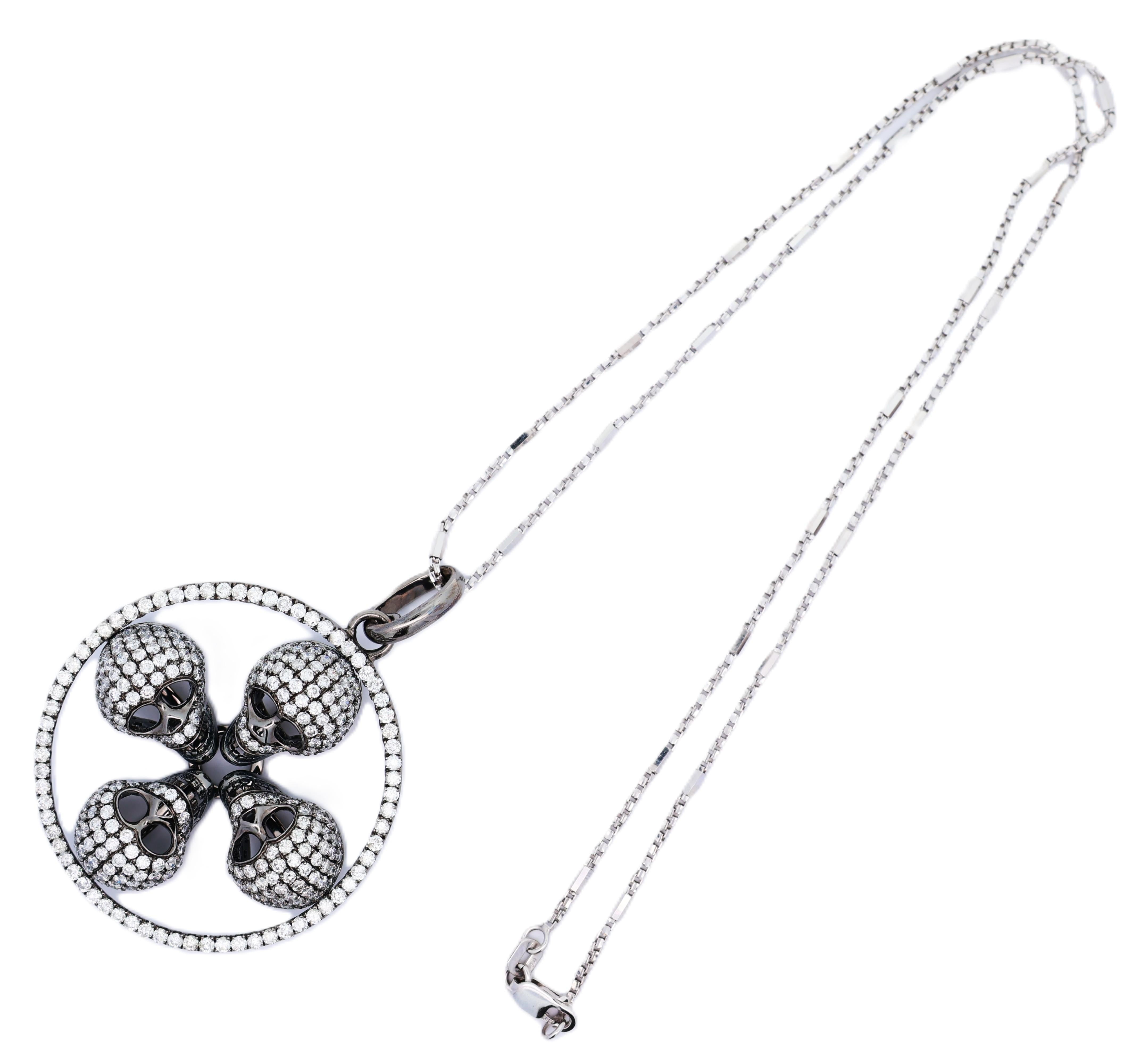 14K Gold Multi-Skull Diamond Pavé Pendant Necklace