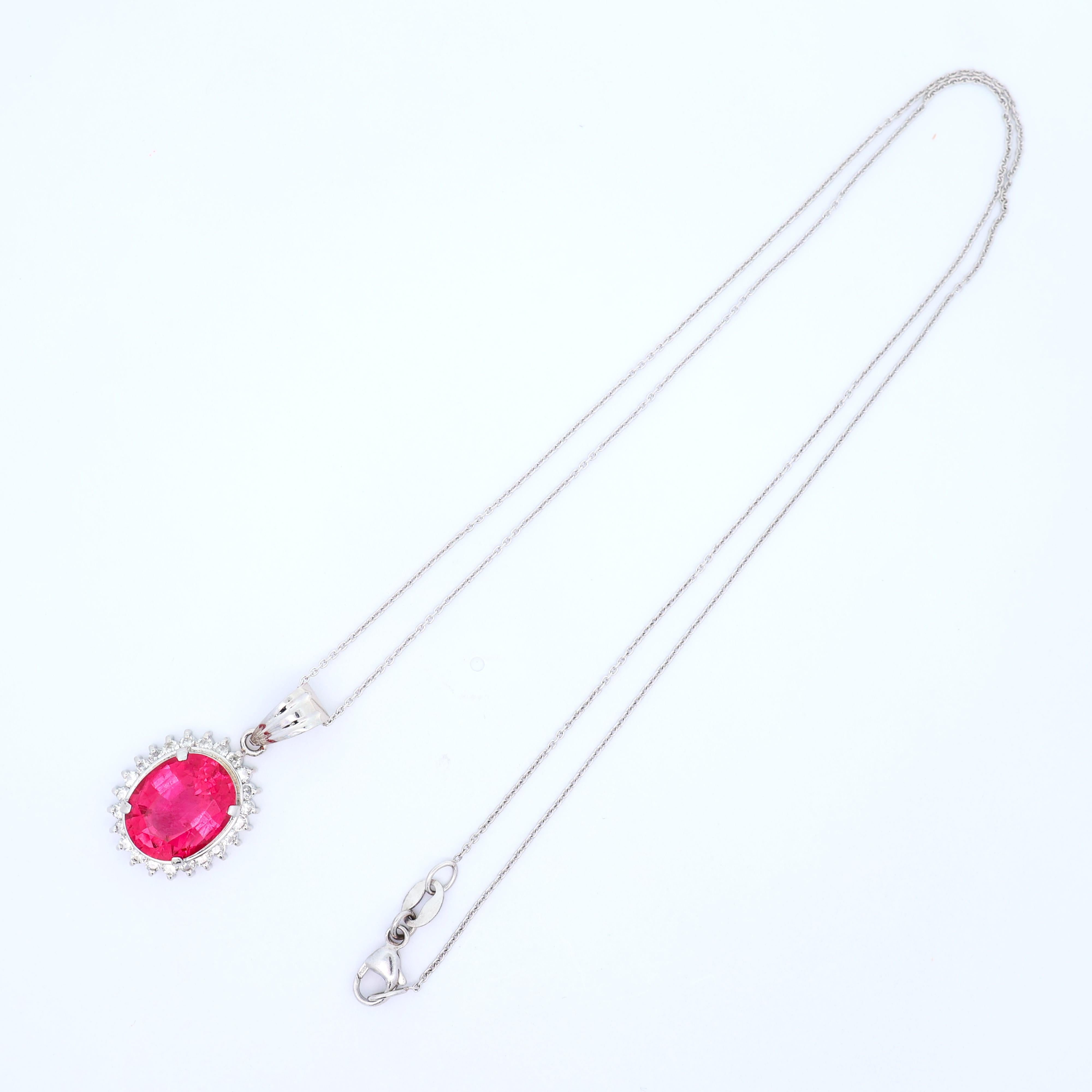 4.30 Carat Pink Tourmaline Diamond Platinum Halo Pendant Necklace