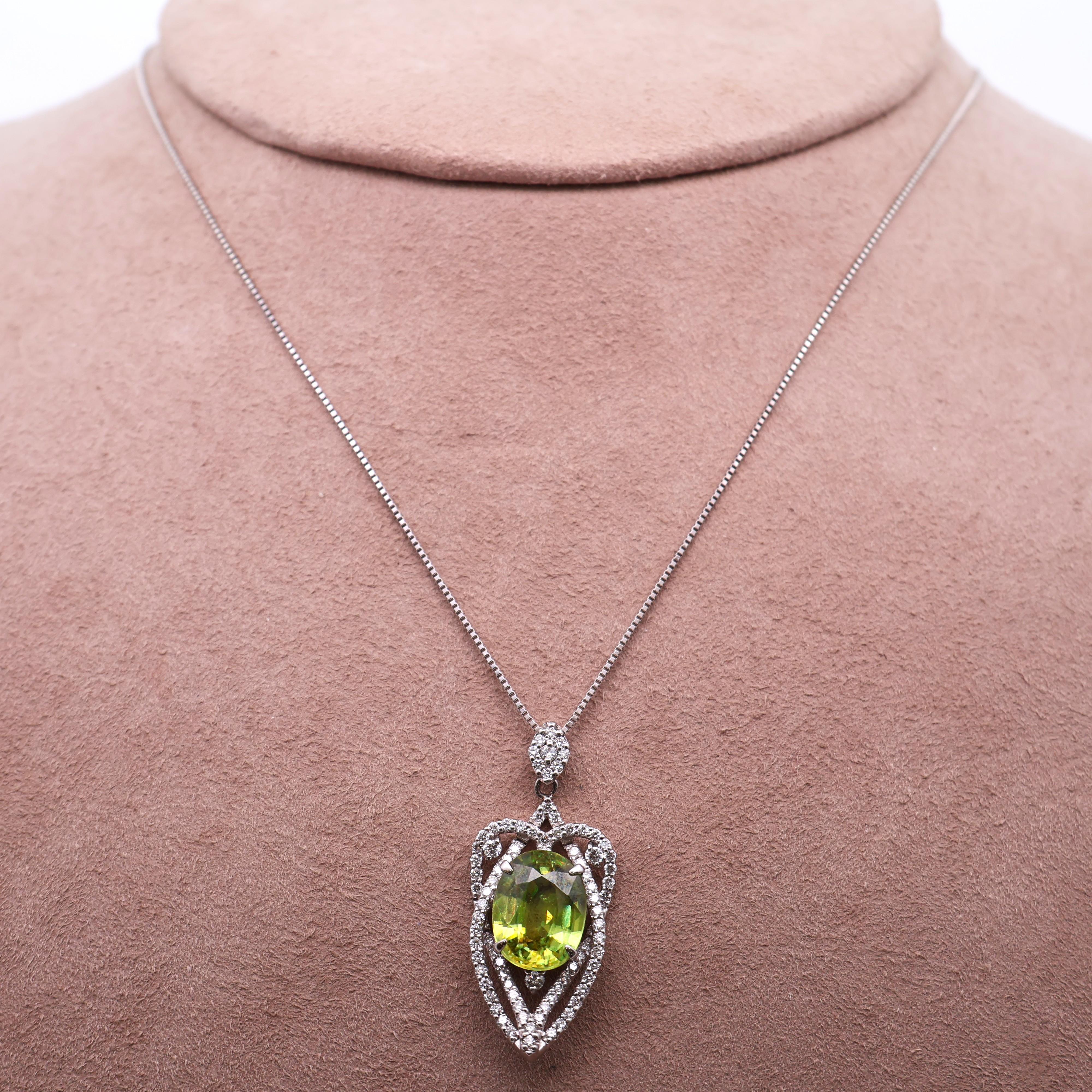 4.18 Carat Sphene Diamond Halo Platinum Pendant Necklace