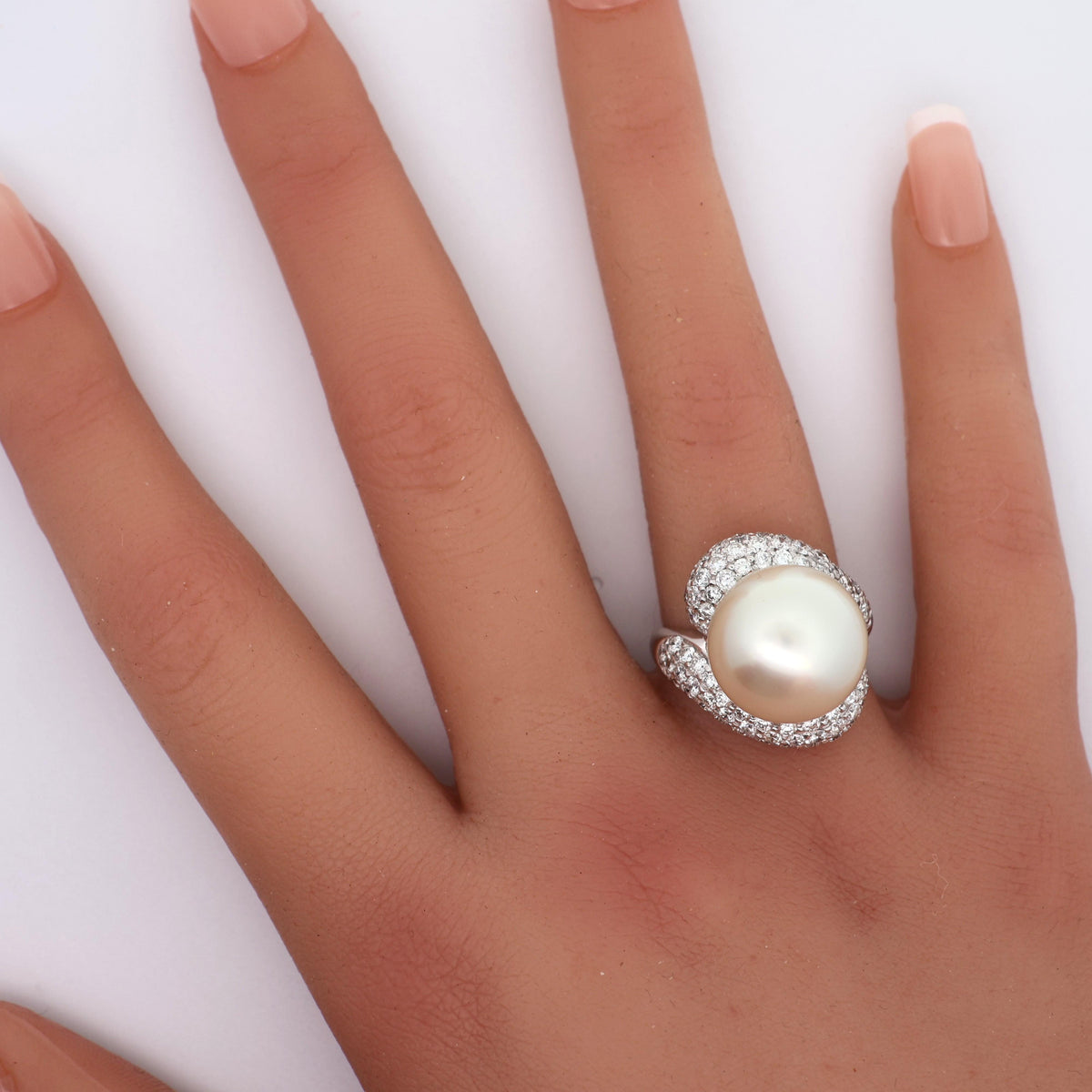 14.5 MM South Sea Pearl Diamond 18K White Gold Ring