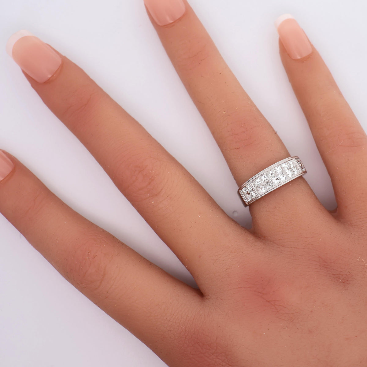 Diamond Channel-Set 18K White Gold Band