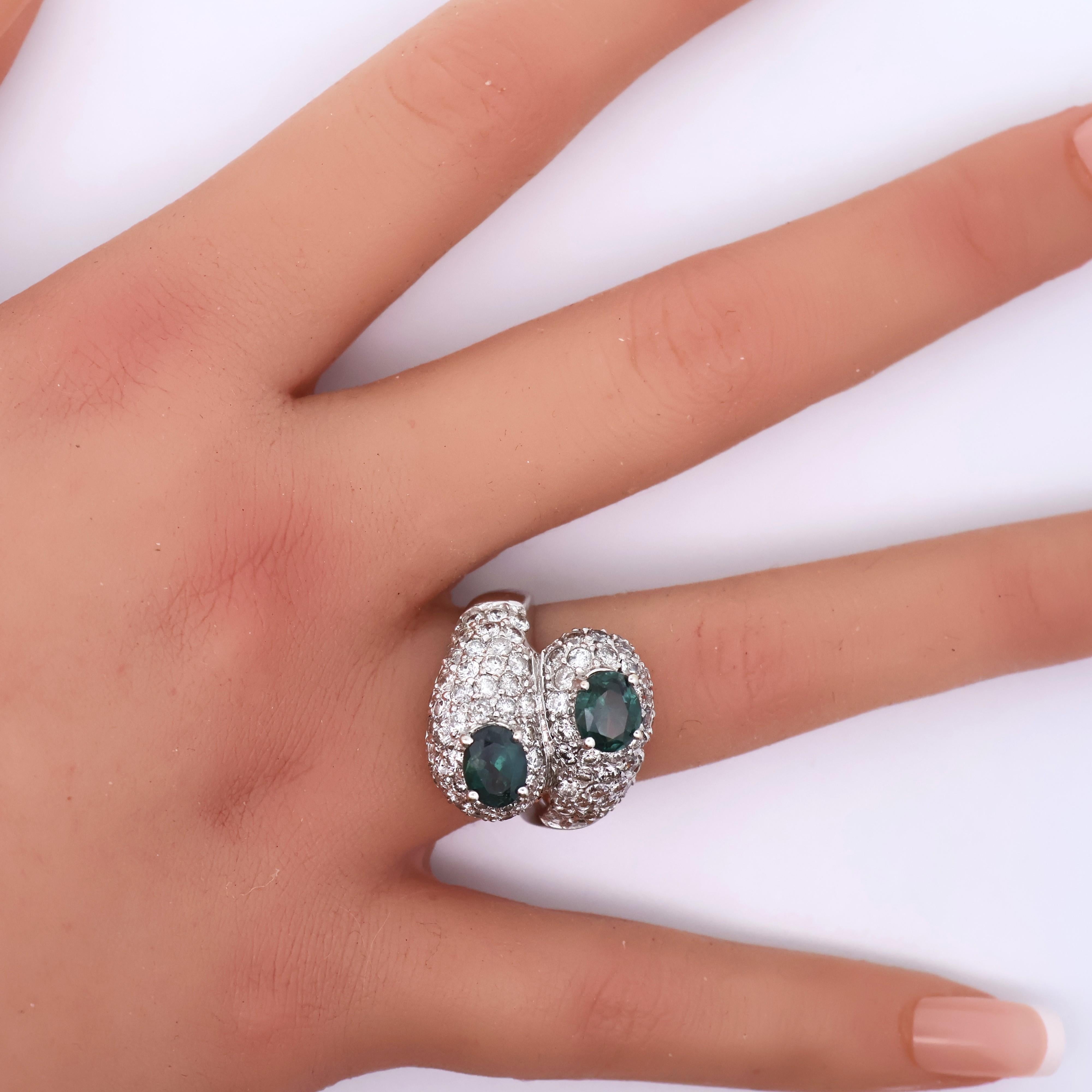 Estate Alexandrite Diamond 18K White Gold Bypass Ring, GIA Certified