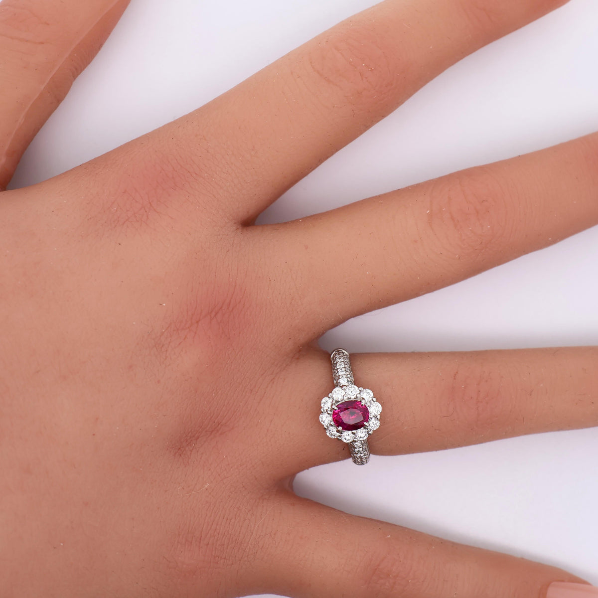 1.03 Carat No-Heat Burmese Ruby Diamond Platinum Halo Ring, AGL Certified