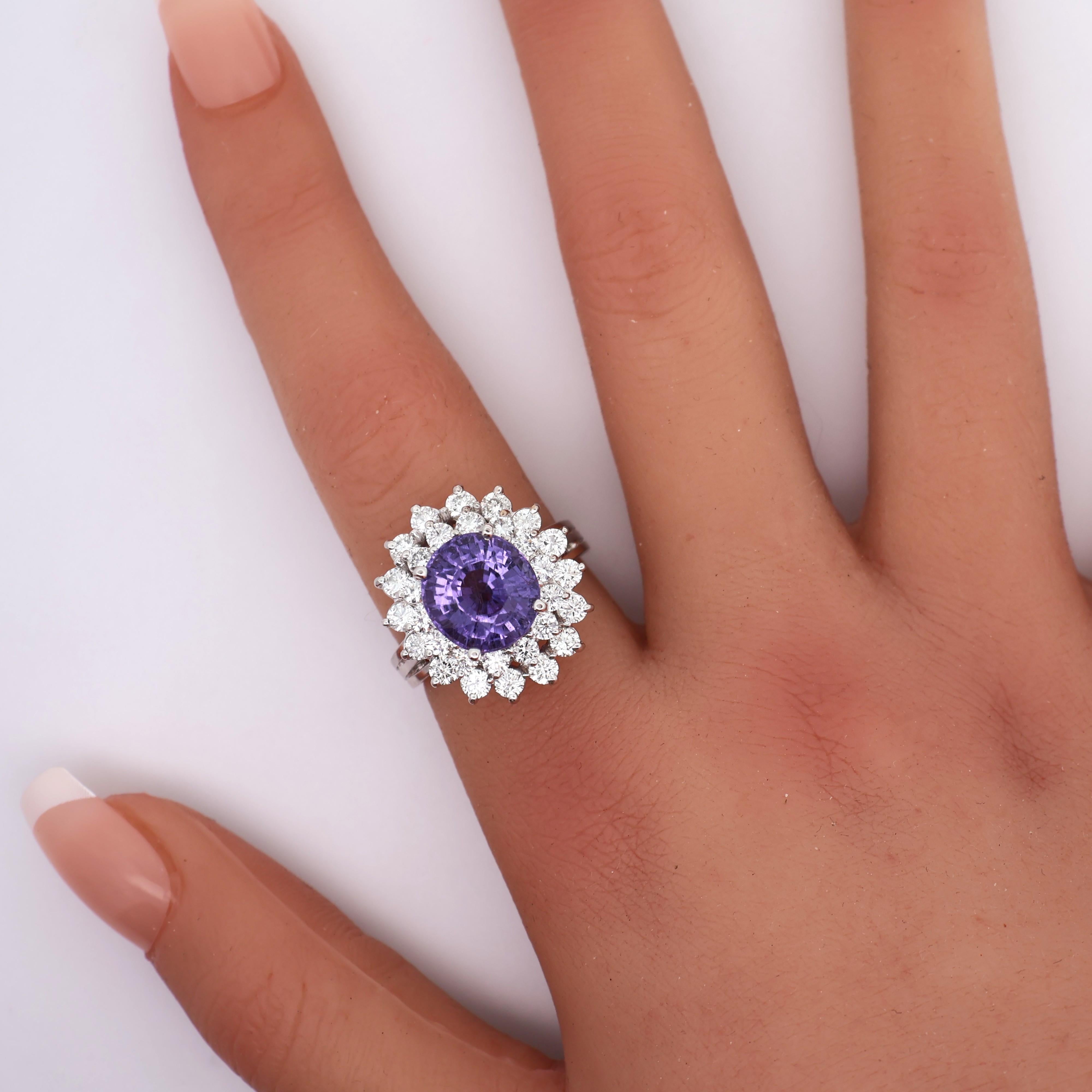 5.32 Carat No-Heat Purple Paraiba Tourmaline Diamond 18K White Gold Ring, AGL