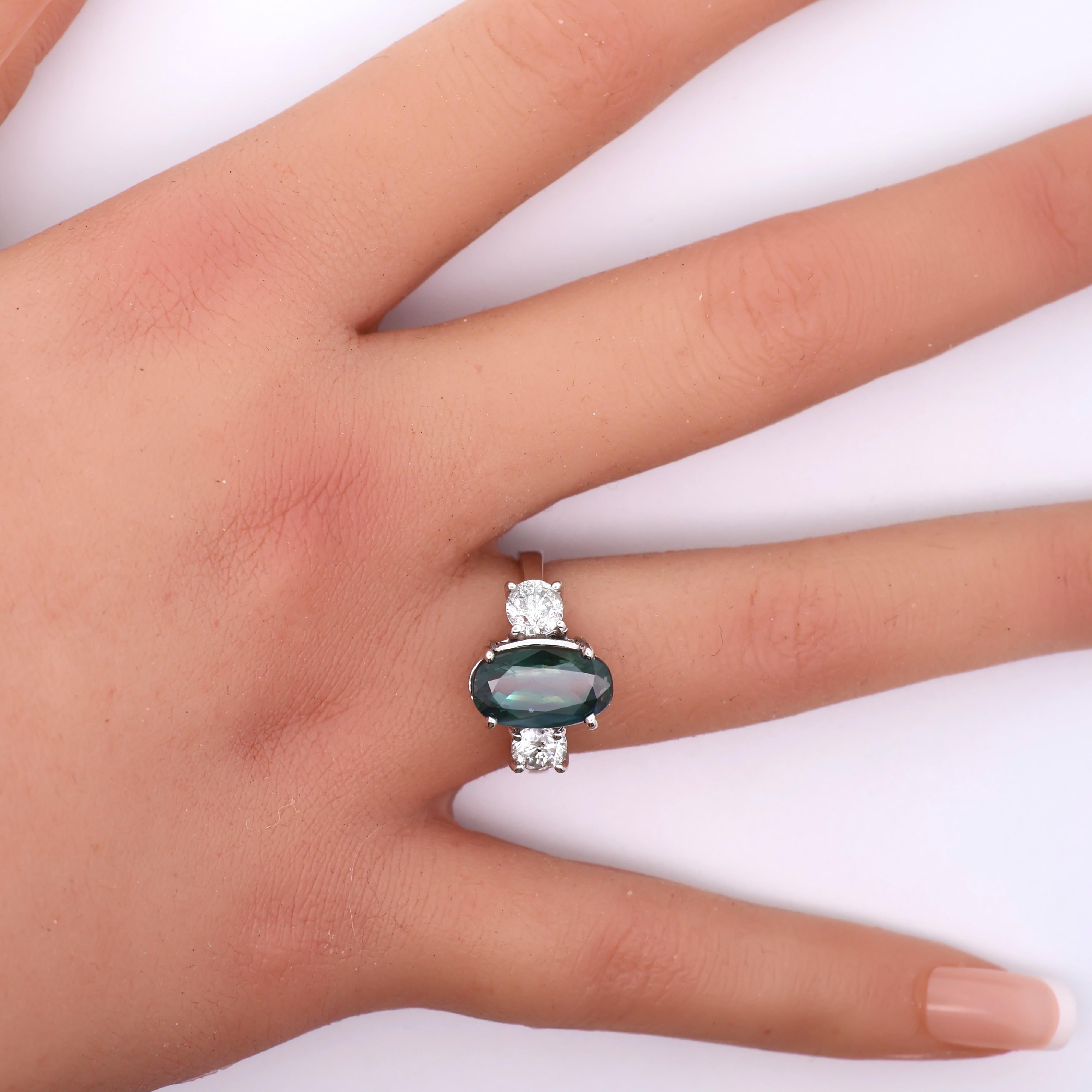 4.67 Carat Alexandrite Diamond 18K White Gold Three-Stone Ring, AGL Certified