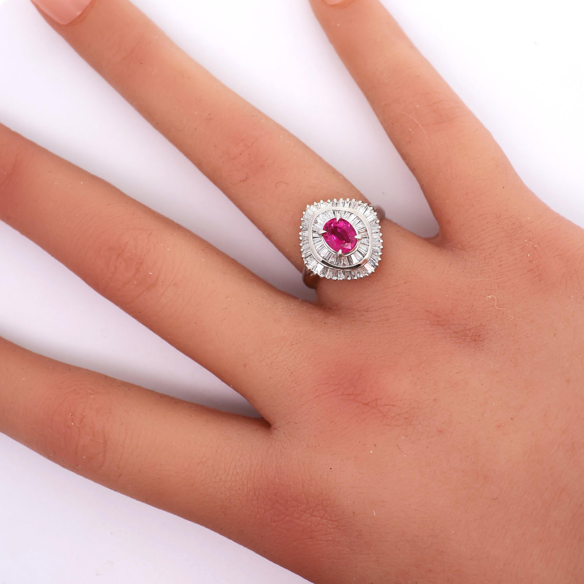 Pink Sapphire Diamond Platinum Ring, GIA Certified