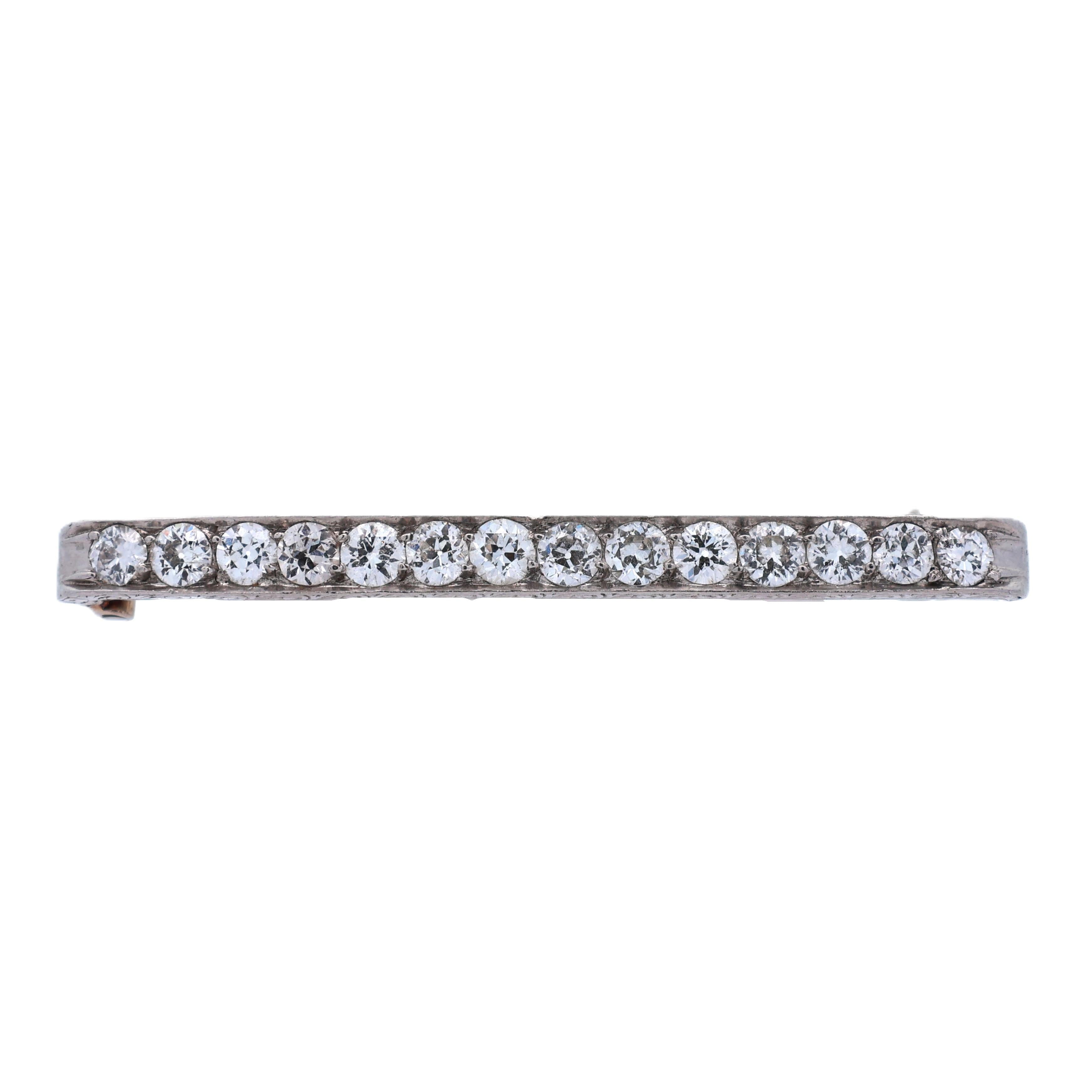 Art Deco Diamond Platinum Line Bar Pin Brooch