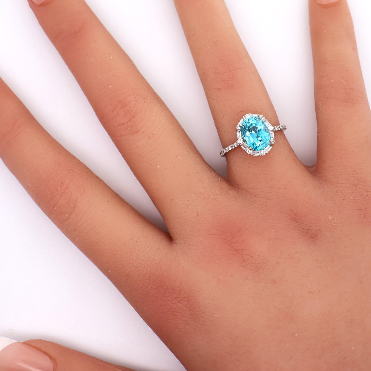 4.28 Carat Blue Zircon Diamond 14K White Gold Ring