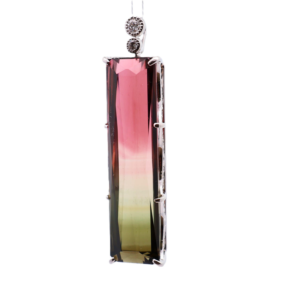 33.57 Carat Watermelon Tourmaline Diamond Platinum Pendant