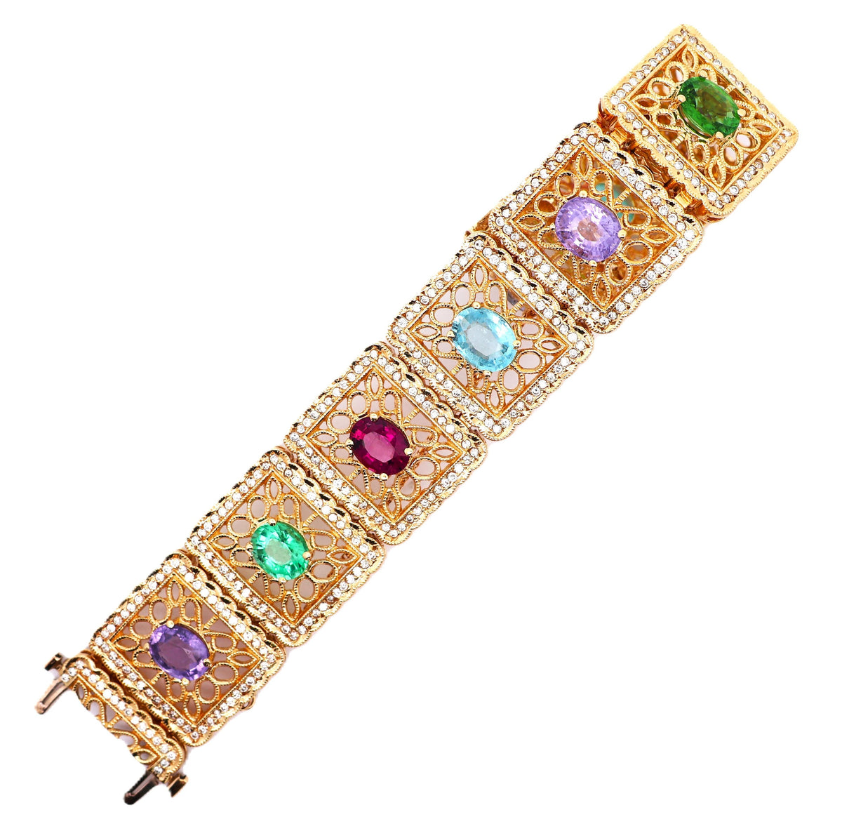 Superb Vintage Multi-Colored Paraiba Tourmaline Diamond 14K Gold Bracelet, AGL