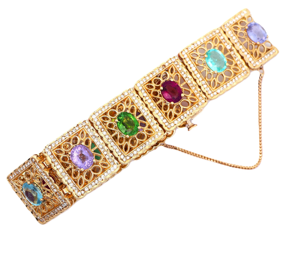 Superb Vintage Multi-Colored Paraiba Tourmaline Diamond 14K Gold Bracelet, AGL