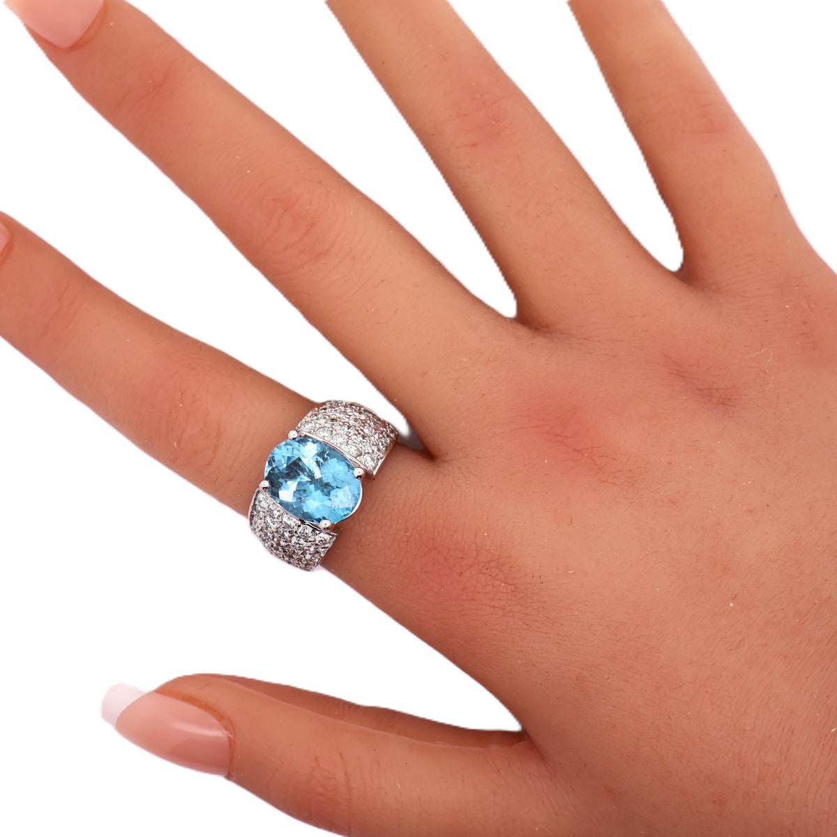 5.45 Carat No-Heat Paraiba Tourmaline Diamond 14K White Gold Ring, AGL Certified