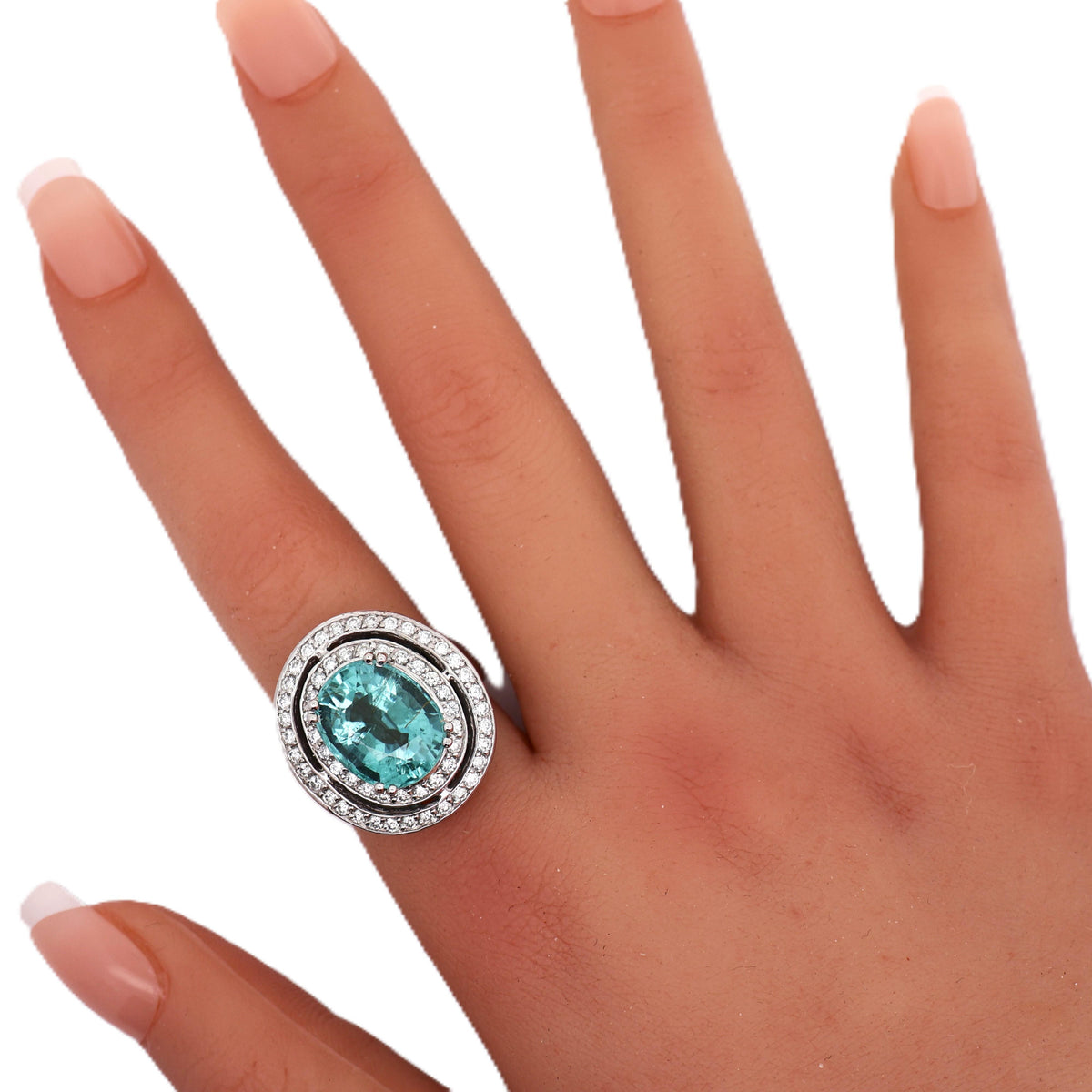 8.90 Carat Paraiba Tourmaline Diamond 14K White Gold Ring, AGL Certified
