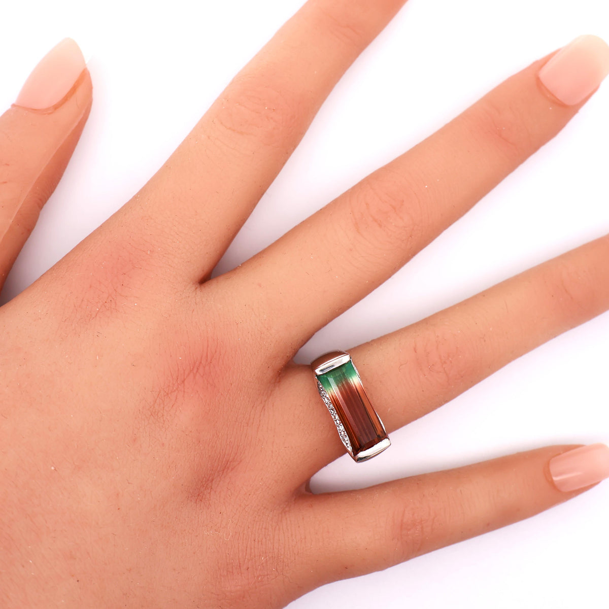 Vintage 6.11 Carat Watermelon Tourmaline Diamond Platinum Ring