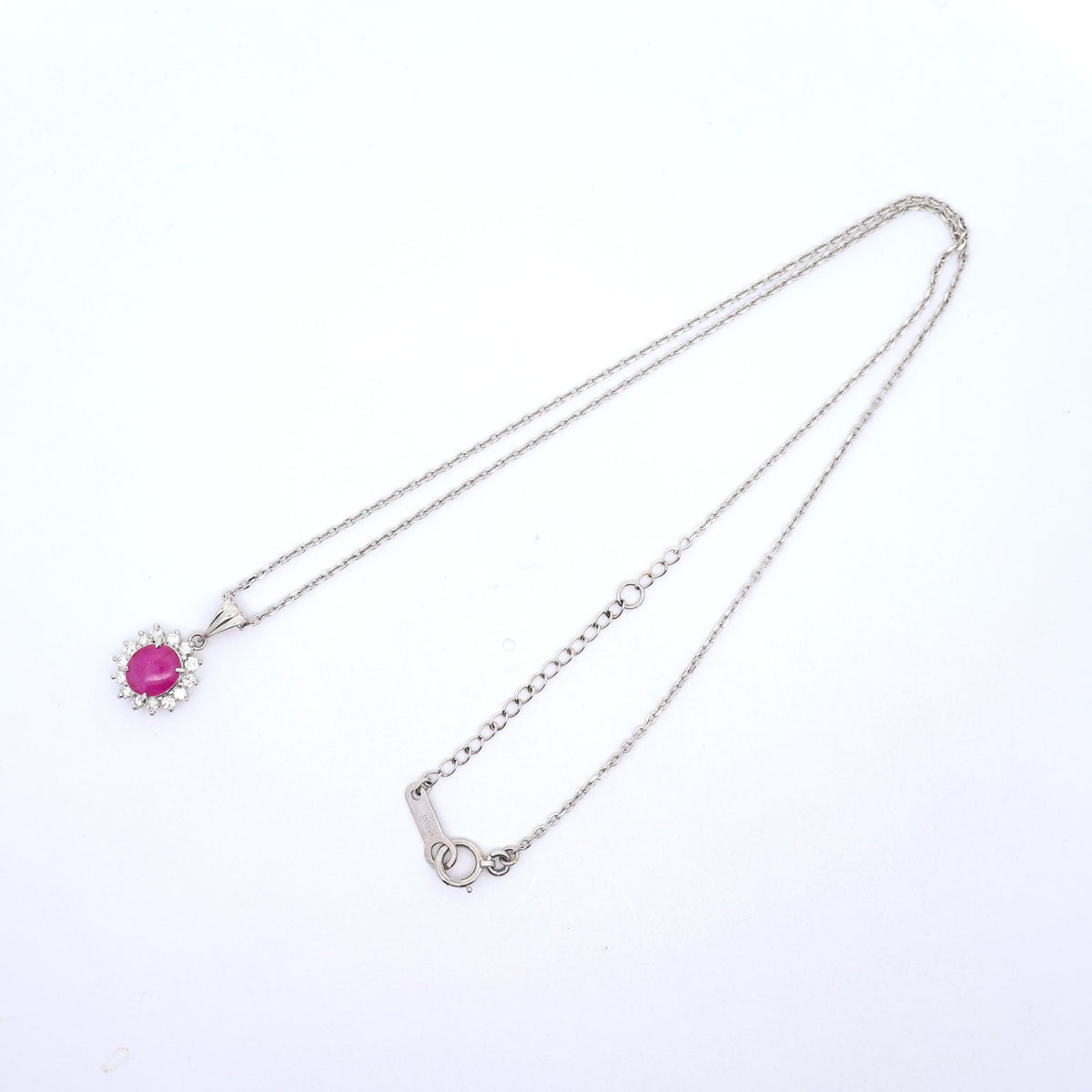 Star Ruby Diamond Platinum Halo Pendant Necklace