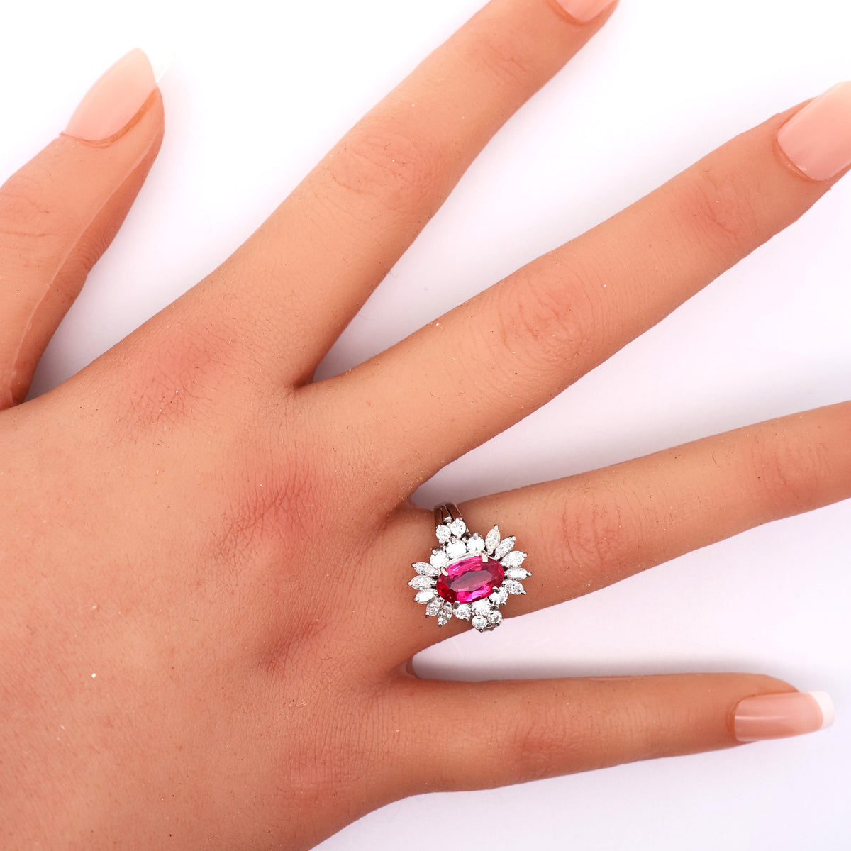 Red Spinel Diamond Platinum Starburst Ring