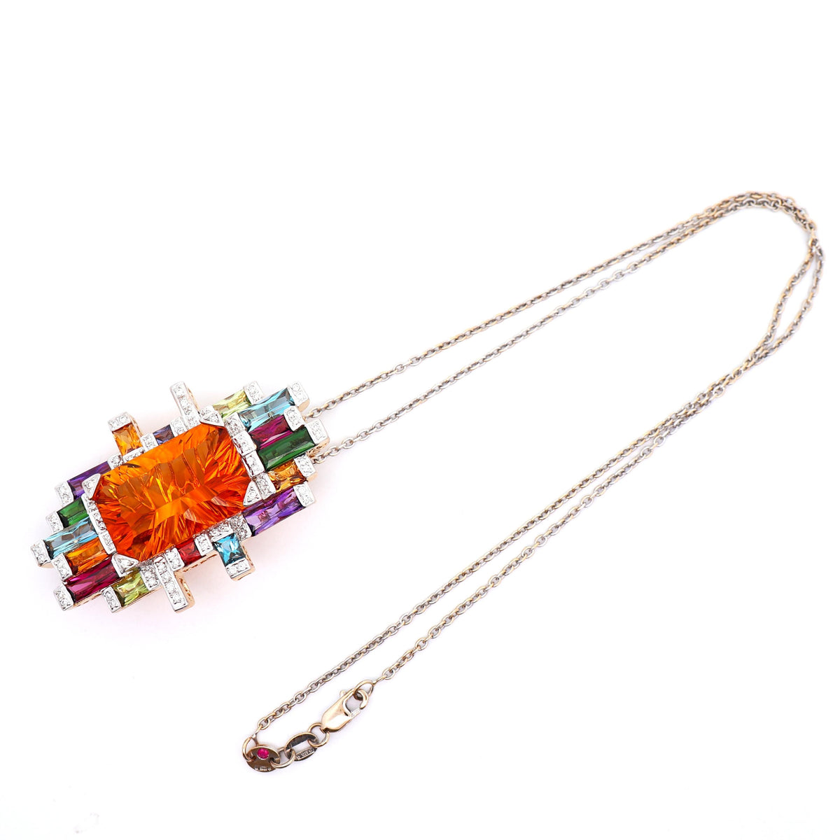 Bellarri 16.90 Carat Citrine Multi-Colored Gemstones Diamond 18K Gold Pendant