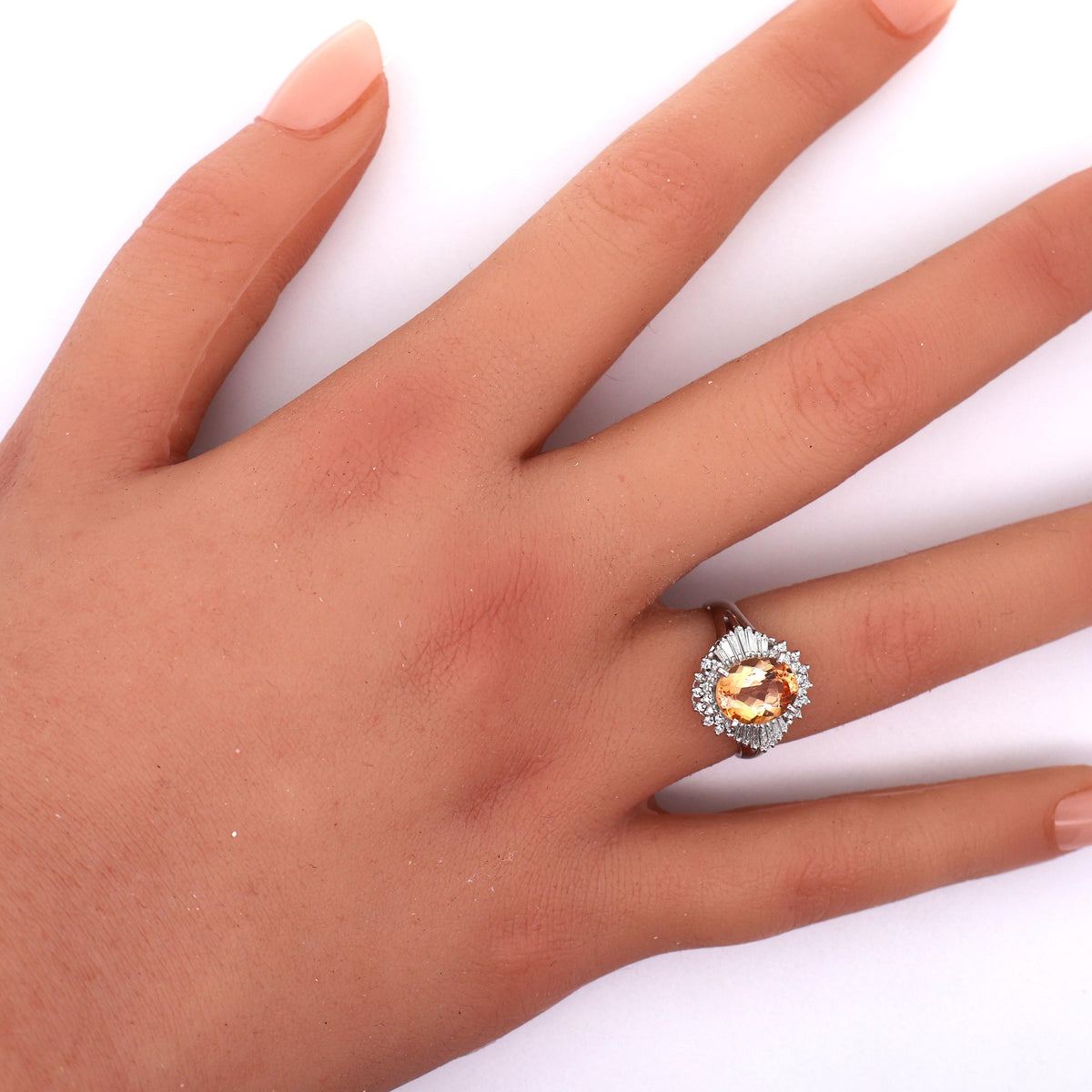 Vintage Precious Topaz Diamond Platinum Sun-Burst Ring