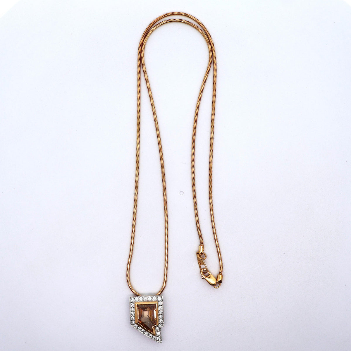 Vintage 2.26 Carat Cognac Diamond 18k Gold & Platinum Pendant Necklace
