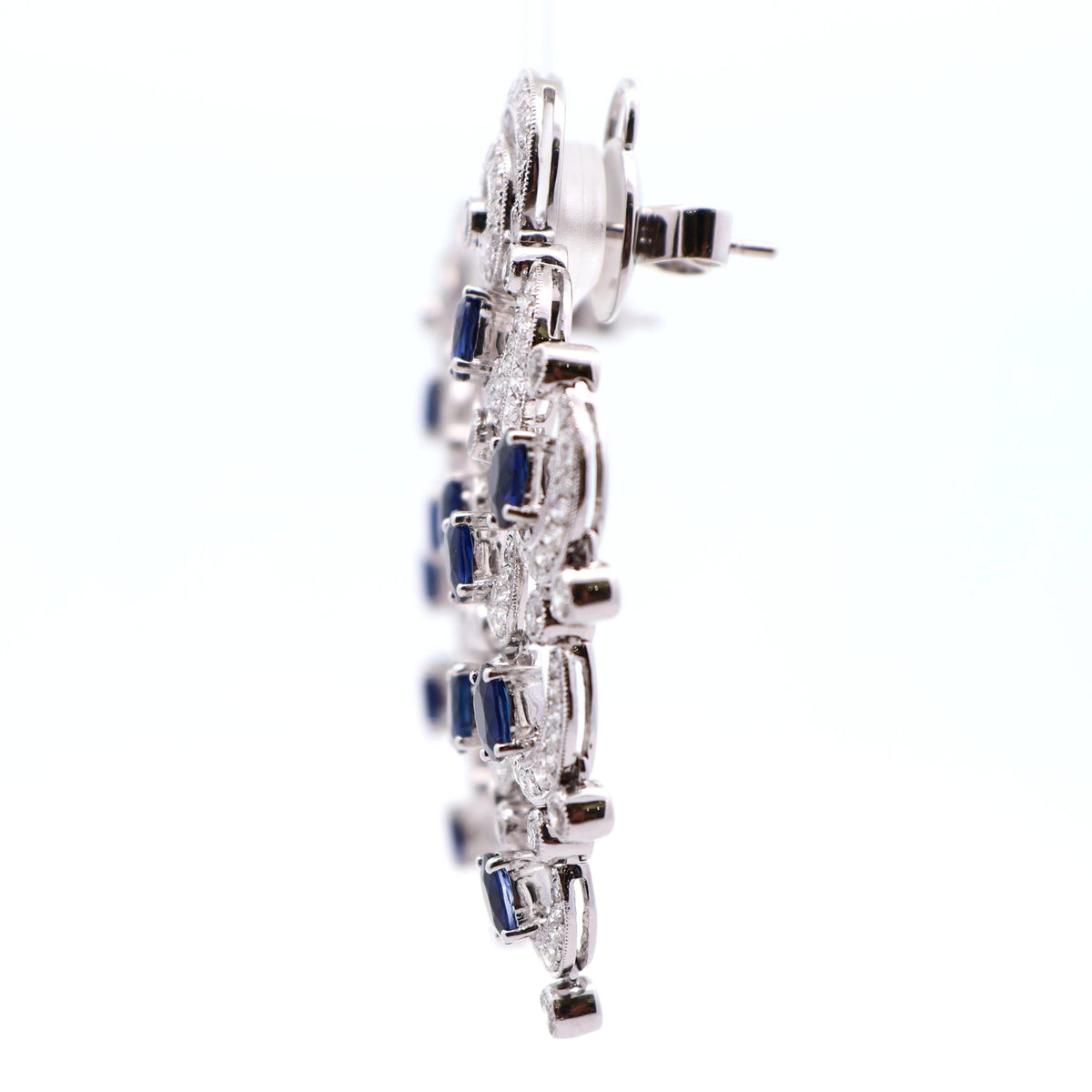 Estate Blue Sapphire Diamond 18K White Gold Chandelier Drop Earrings