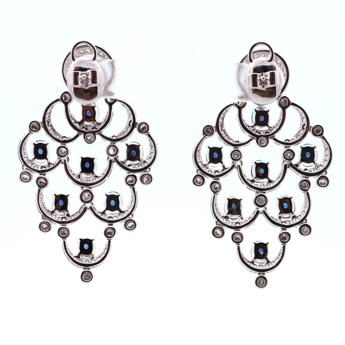 Estate Blue Sapphire Diamond 18K White Gold Chandelier Drop Earrings