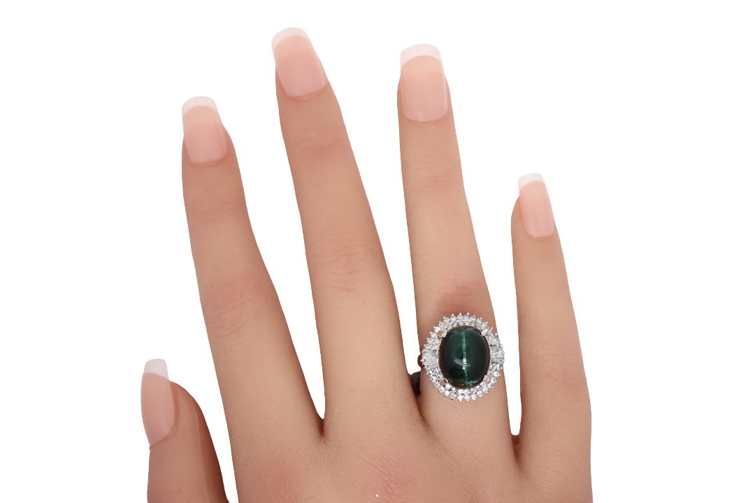 Estate 10.53 Carat Tourmaline Diamond Platinum Halo Ring