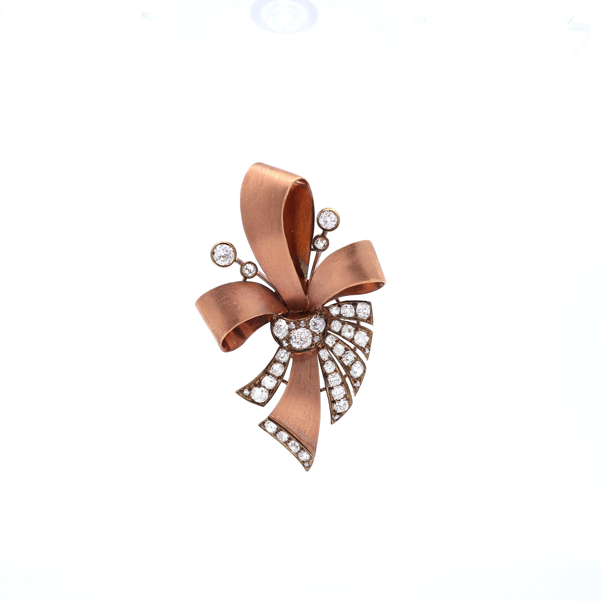 French Retro Diamond 18K Rose Gold Ribbon Brooch