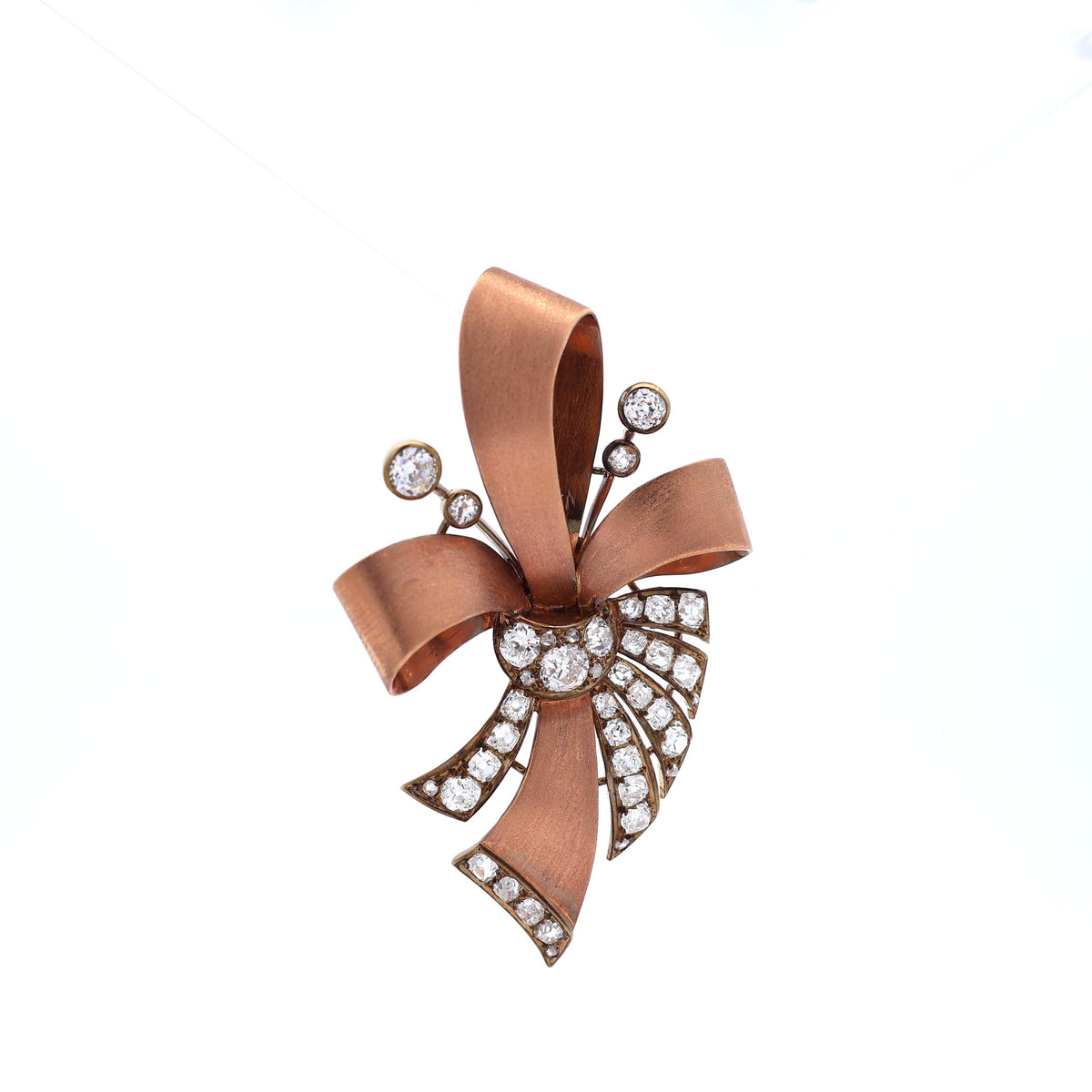 French Retro Diamond 18K Rose Gold Ribbon Brooch