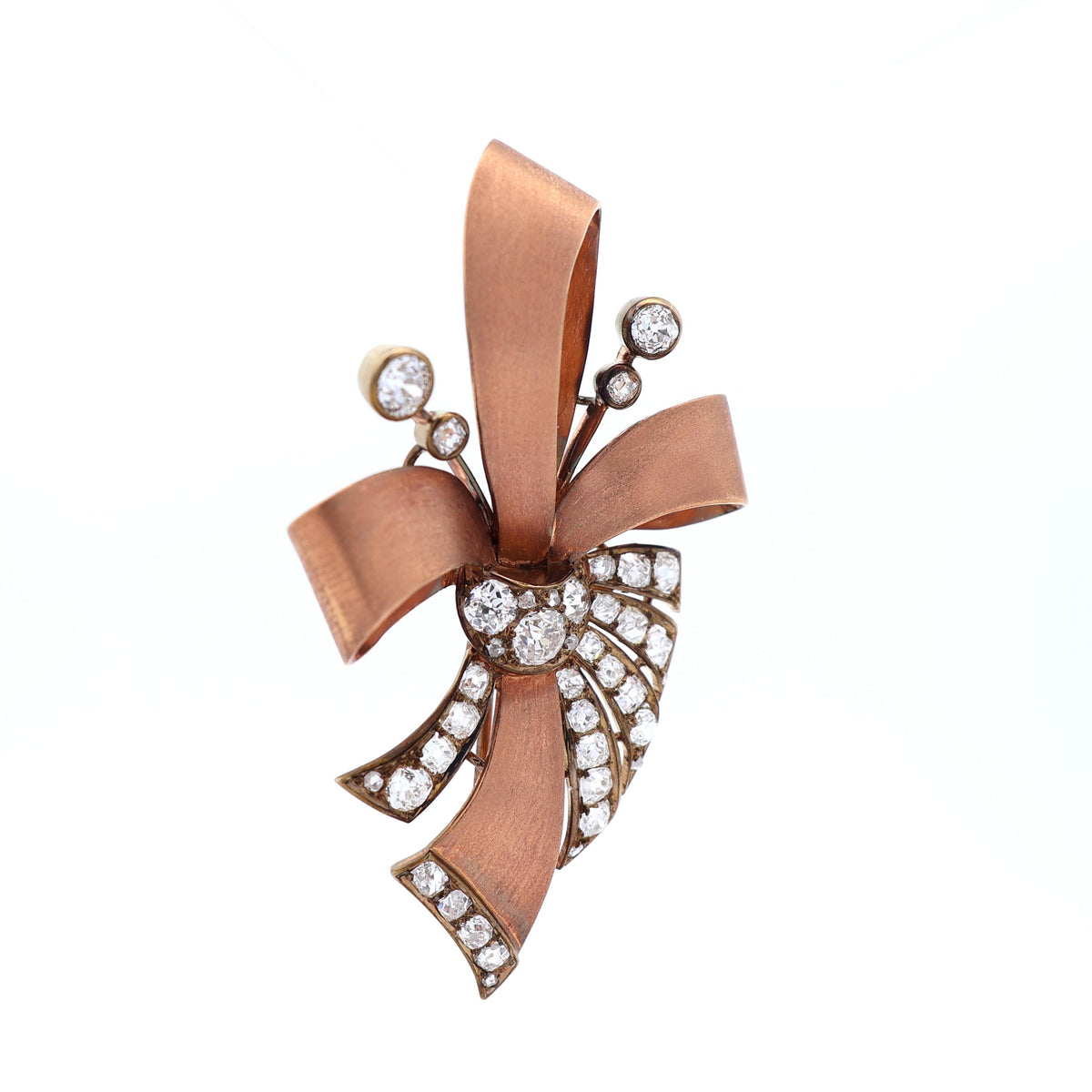French Retro Diamond 18K Rose Gold Ribbon Brooch
