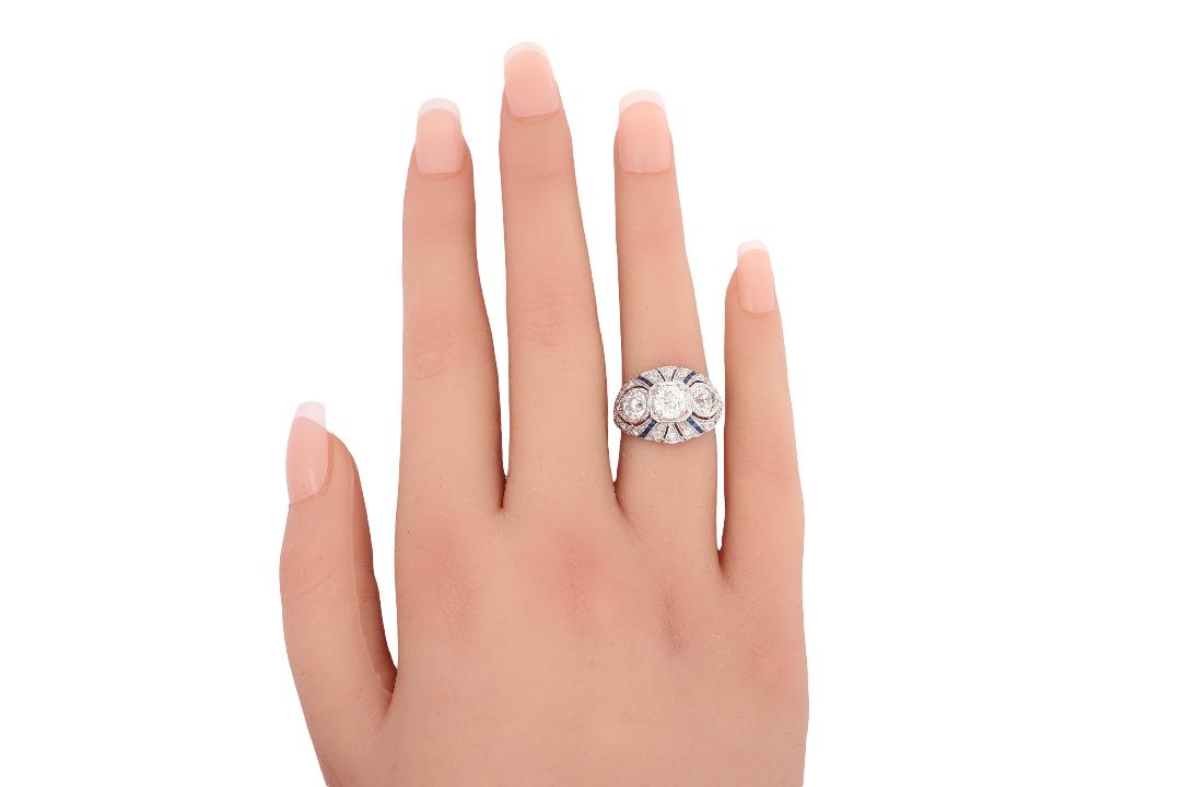 Art Deco Sapphire Diamond Platinum Ring