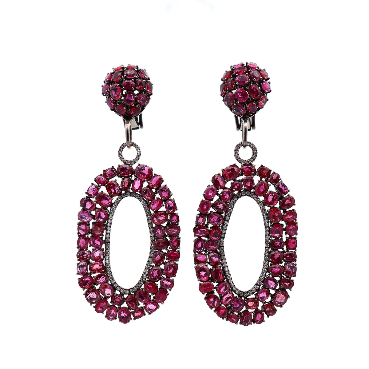 Estate Ruby Diamond 18K Gold Dangle Drop Earrings