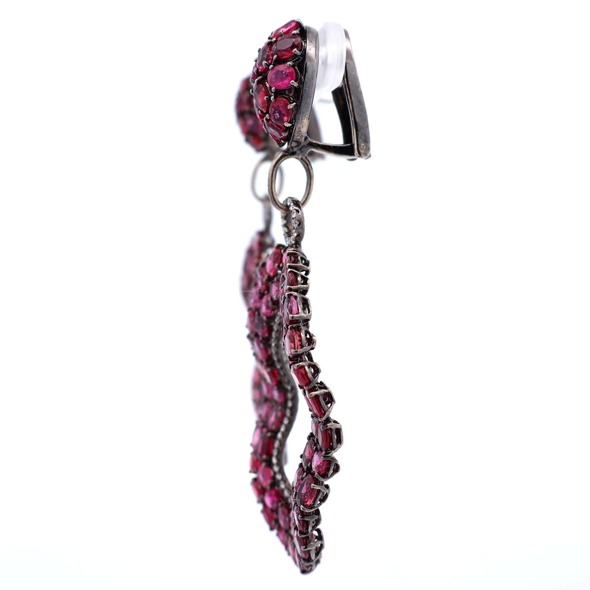 Estate Ruby Diamond 18K Gold Dangle Drop Earrings