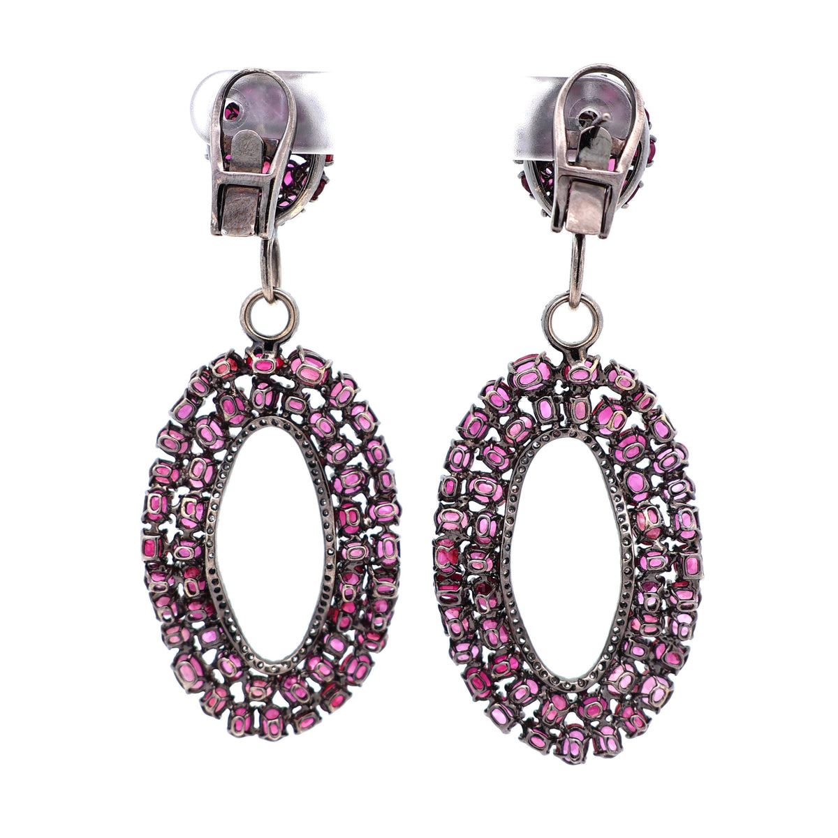 Estate Ruby Diamond 18K Gold Dangle Drop Earrings