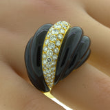 Fred Paris Diamond Onyx 18K Yellow Gold Cocktail Ring, French