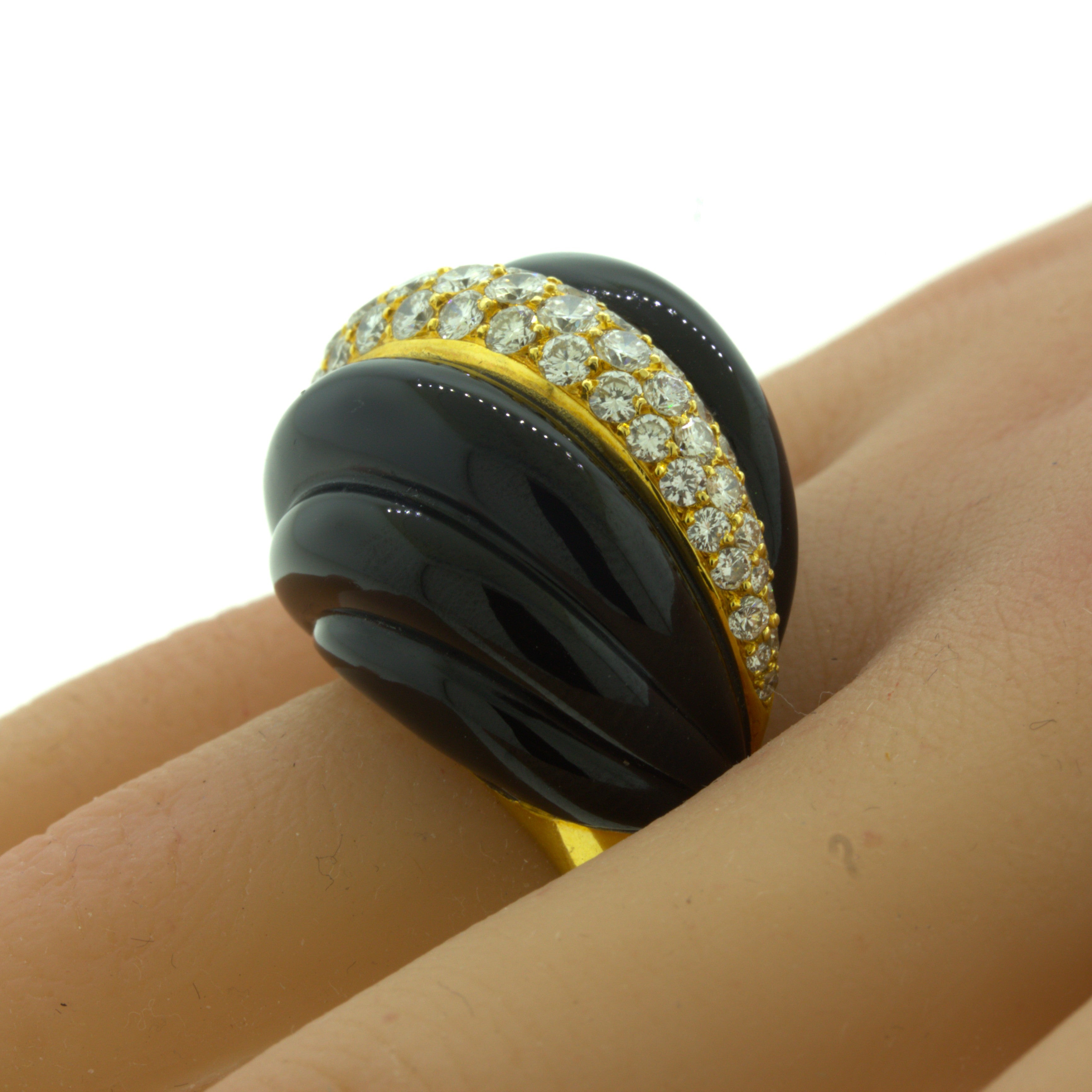 Fred Paris Diamond Onyx 18K Yellow Gold Cocktail Ring, French