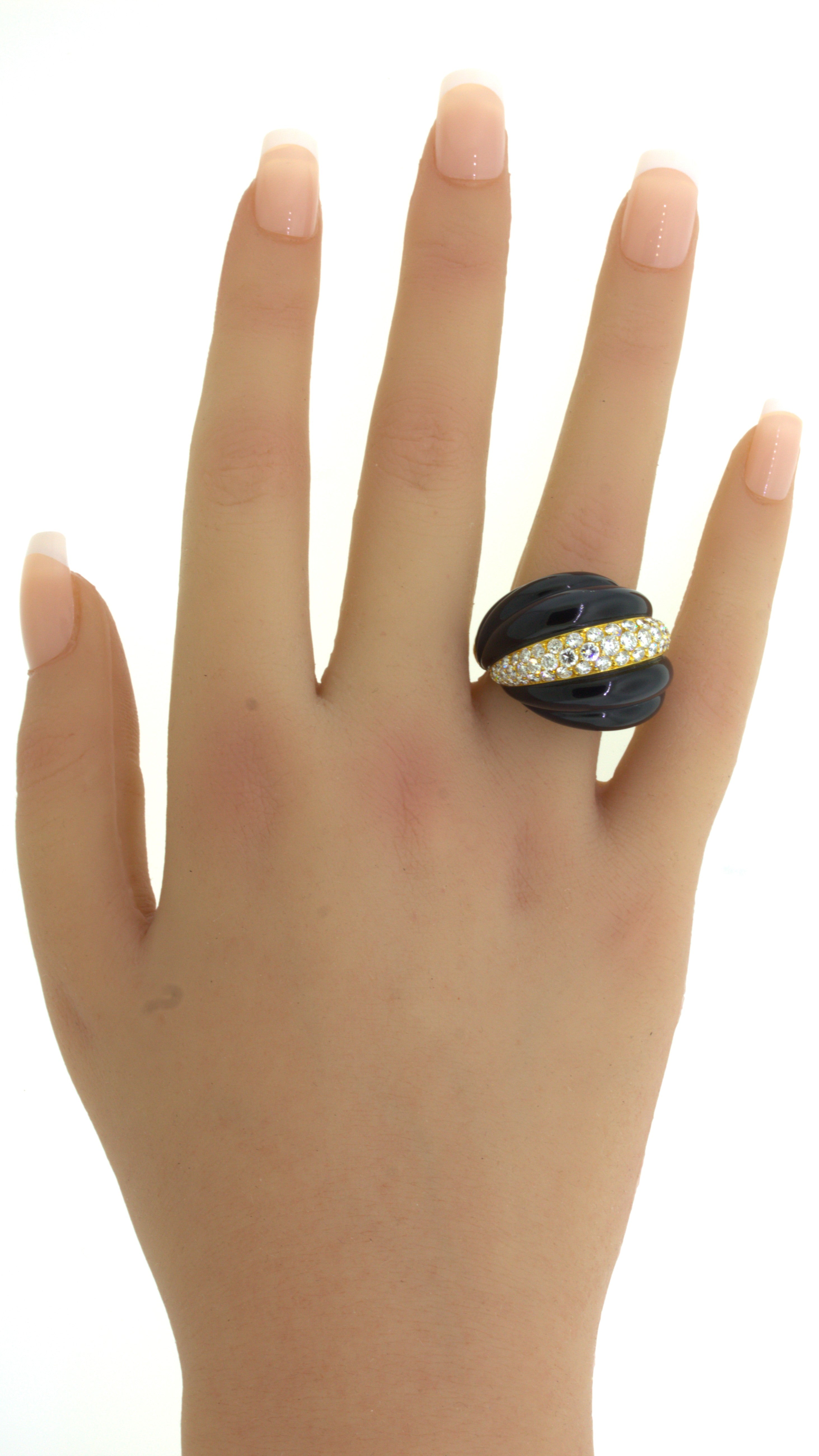 Fred Paris Diamond Onyx 18K Yellow Gold Cocktail Ring, French