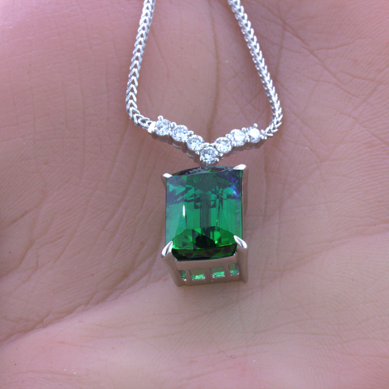 8.59 Carat Tourmaline Diamond Platinum Drop Necklace