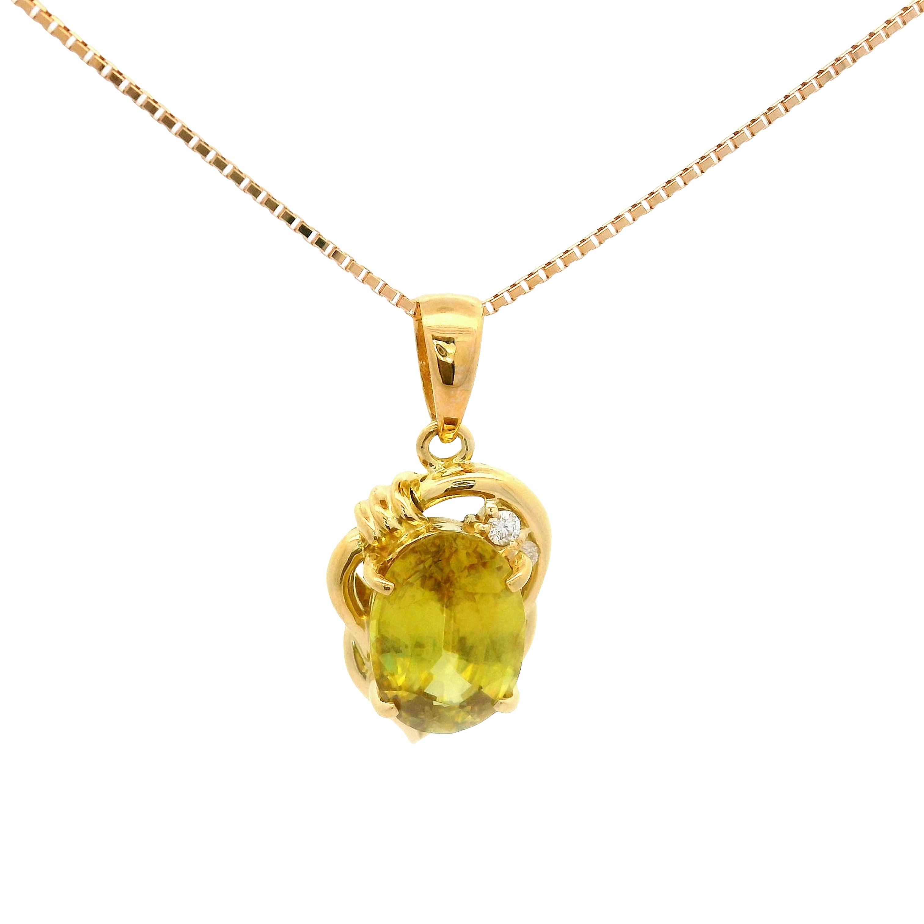 Sphene Diamond 18K Gold Pendant Necklace
