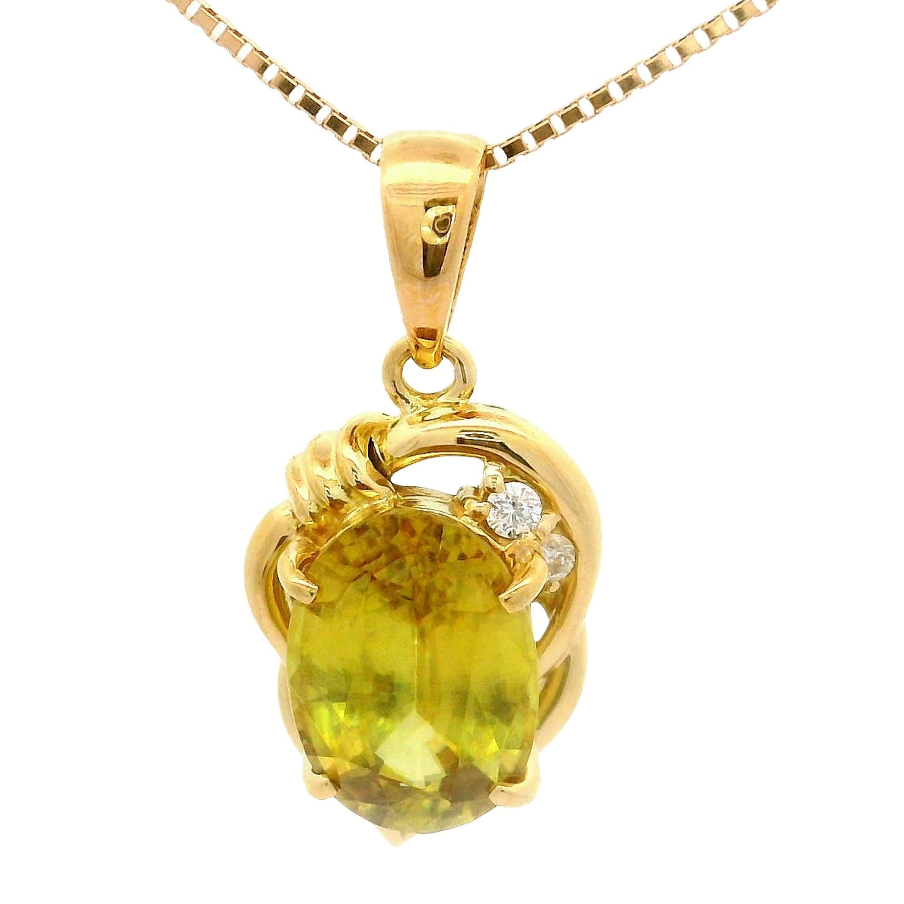 Sphene Diamond 18K Gold Pendant Necklace