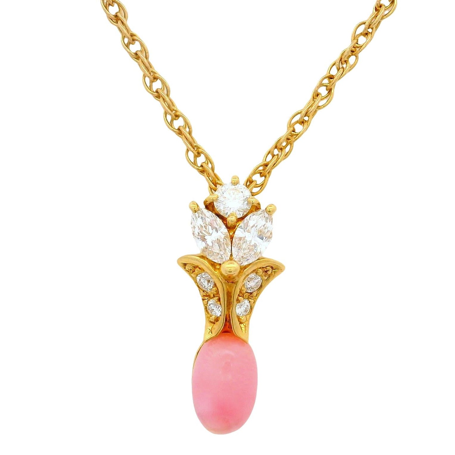 Conch Pearl Diamond 18K Yellow Gold Drop Pendant Necklace