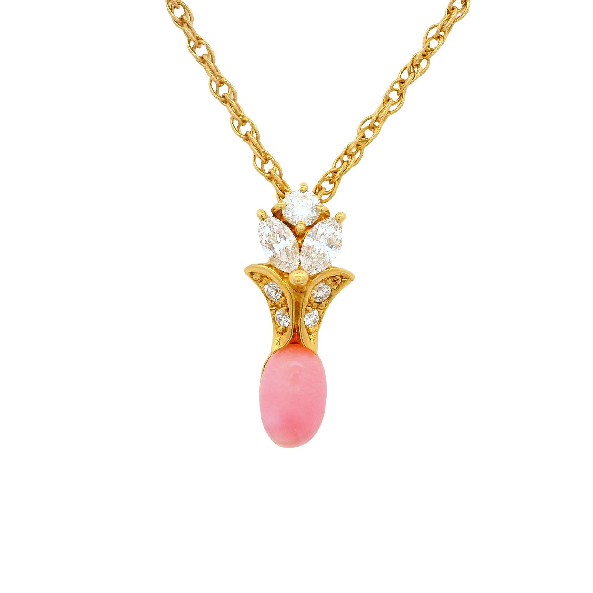 Conch Pearl Diamond 18K Yellow Gold Drop Pendant Necklace