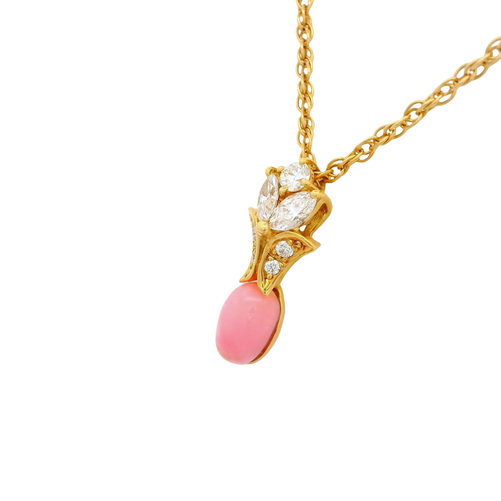 Conch Pearl Diamond 18K Yellow Gold Drop Pendant Necklace
