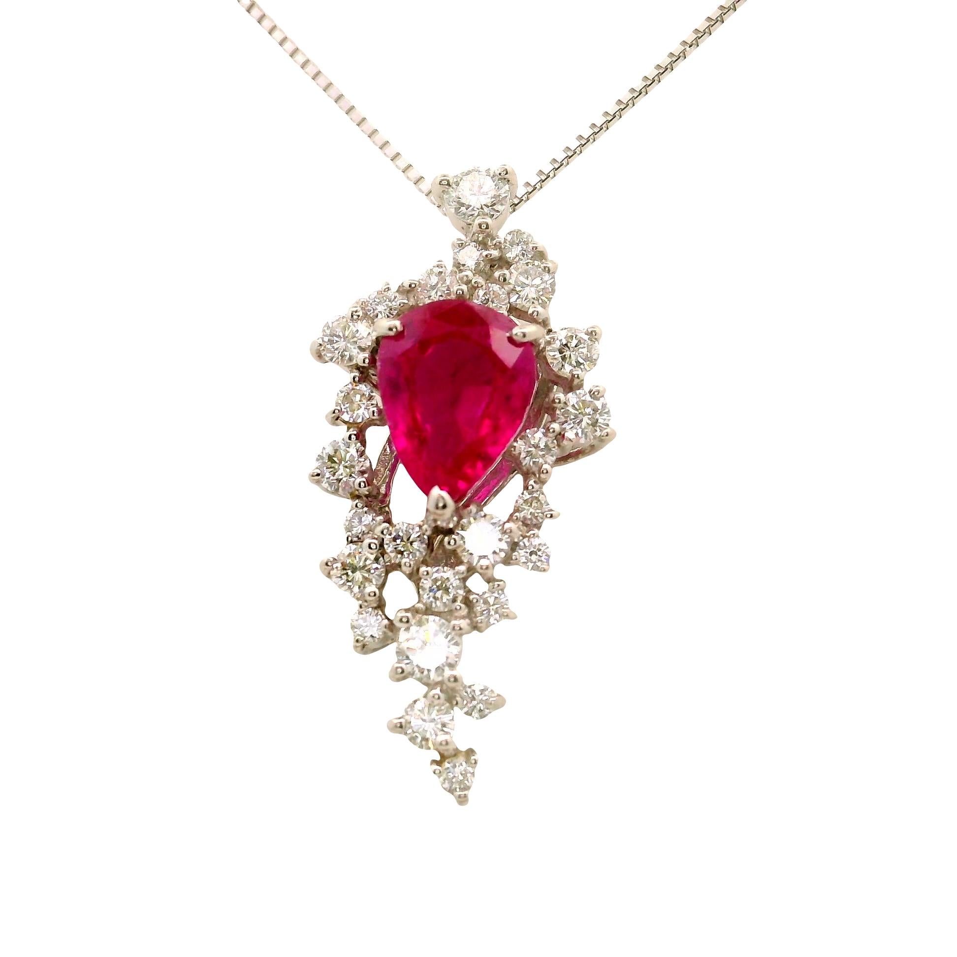 2.11 Carat Burmese Ruby Diamond Platinum Pendant Necklace, GIA Certified