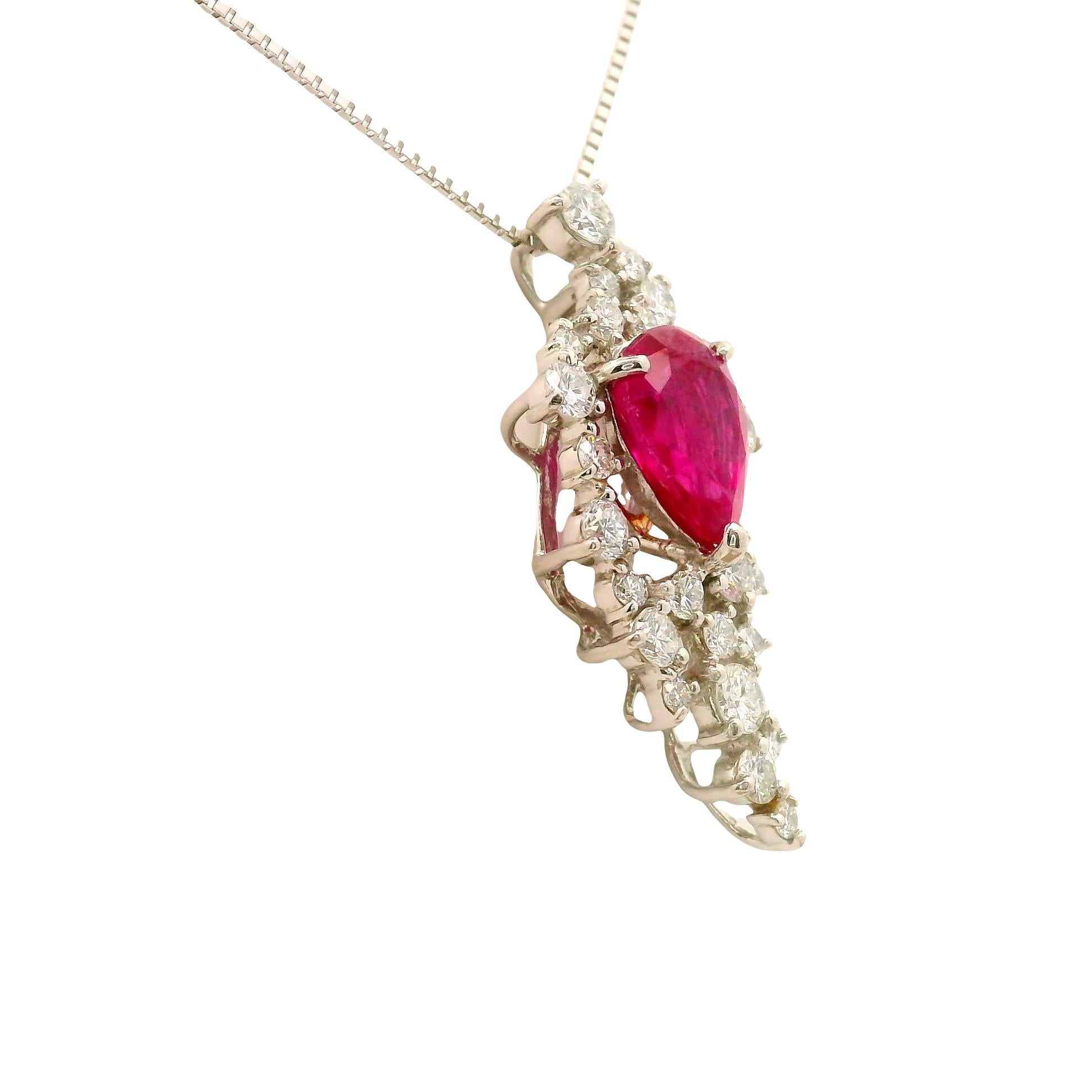 2.11 Carat Burmese Ruby Diamond Platinum Pendant Necklace, GIA Certified